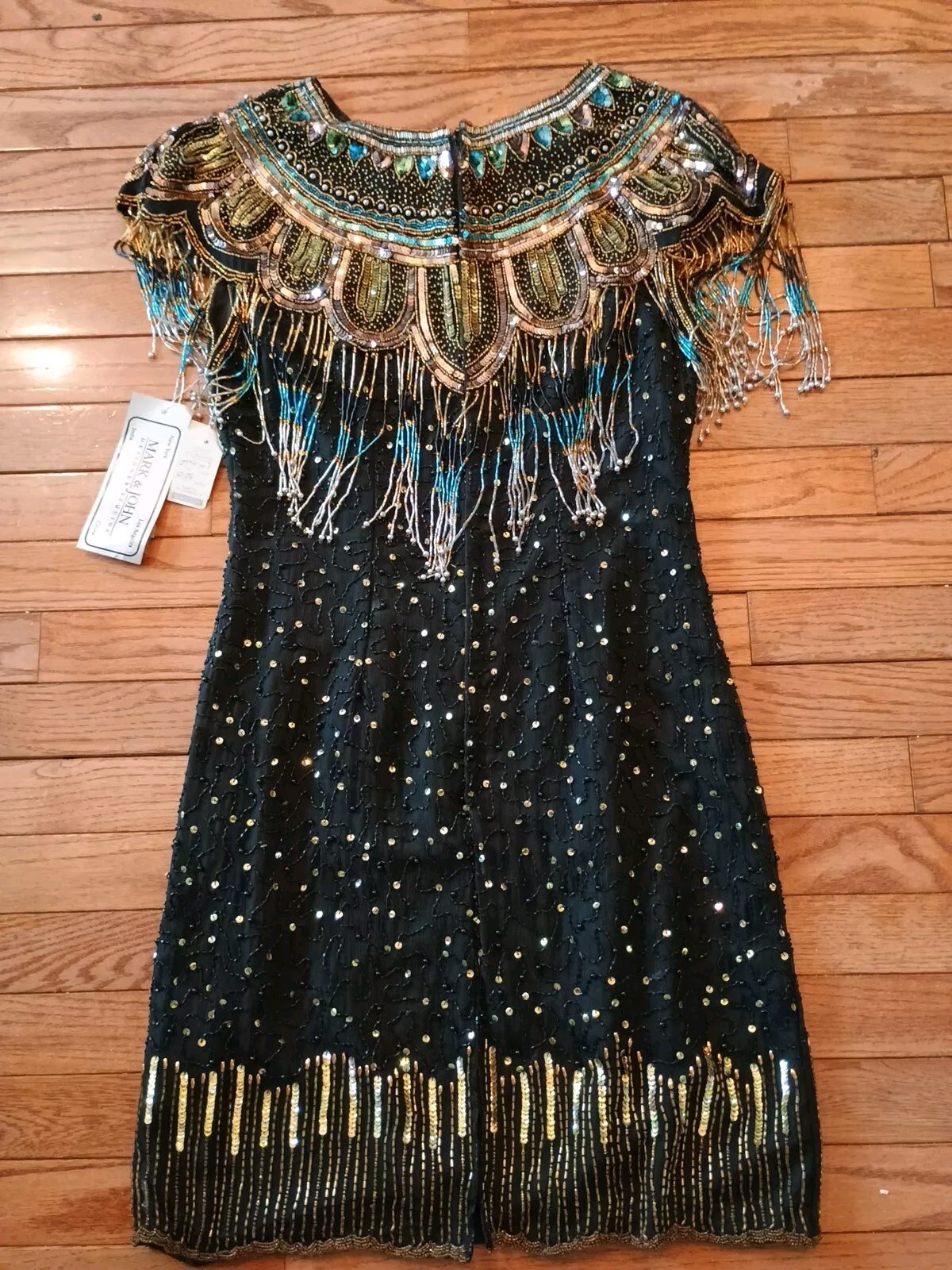 90’s Vintage Black Beaded And Sequin Knee Length Dress New With Tags