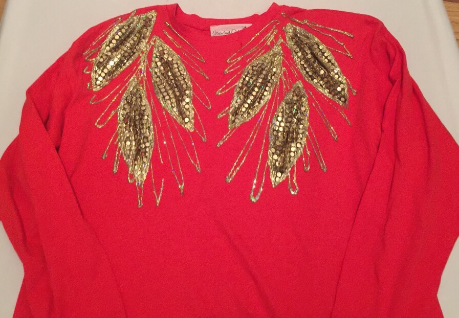 Stardust Original Of California Red Sweater 80s Gold Sequin Ugly Christmas M/L