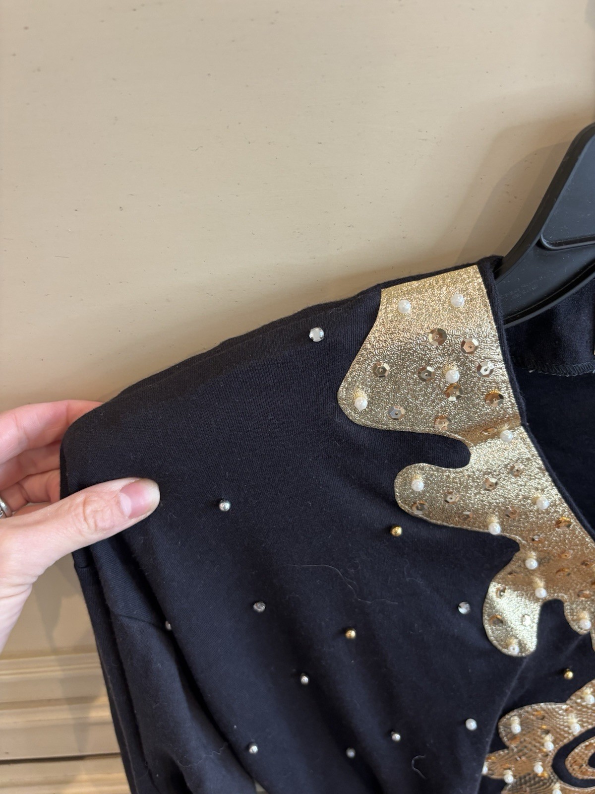 Bonnie Boerer Vintage 1990s Shoulder Pads Metallic Beaded Black Blouse Small Cot