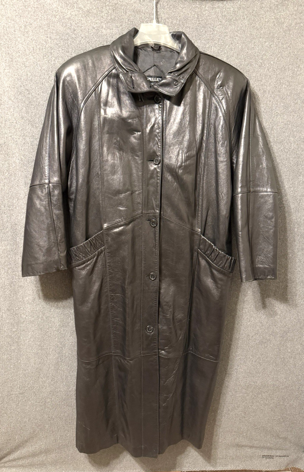 PELLE Black Leather Lined Trench Coat Size Medium Vintage 1980s