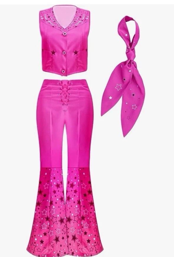 Cowgirl disco 70s 80s Women’s Costume Pink Vest Top Flare Pant Halloween Cosplay