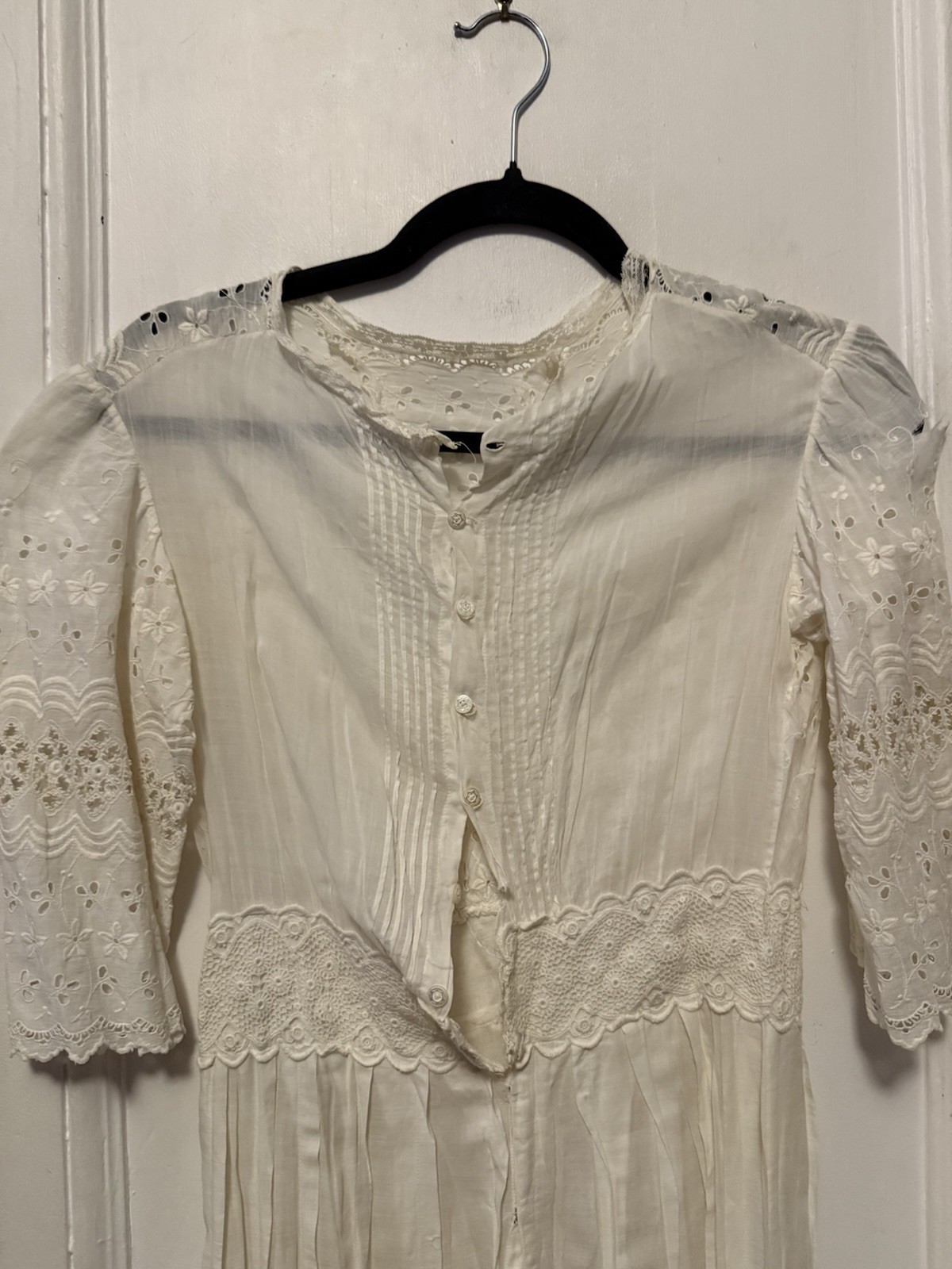 Antique Edwardian White Irish Lace Eyelet Cotton Lawn Lingerie Tea Summer Dress