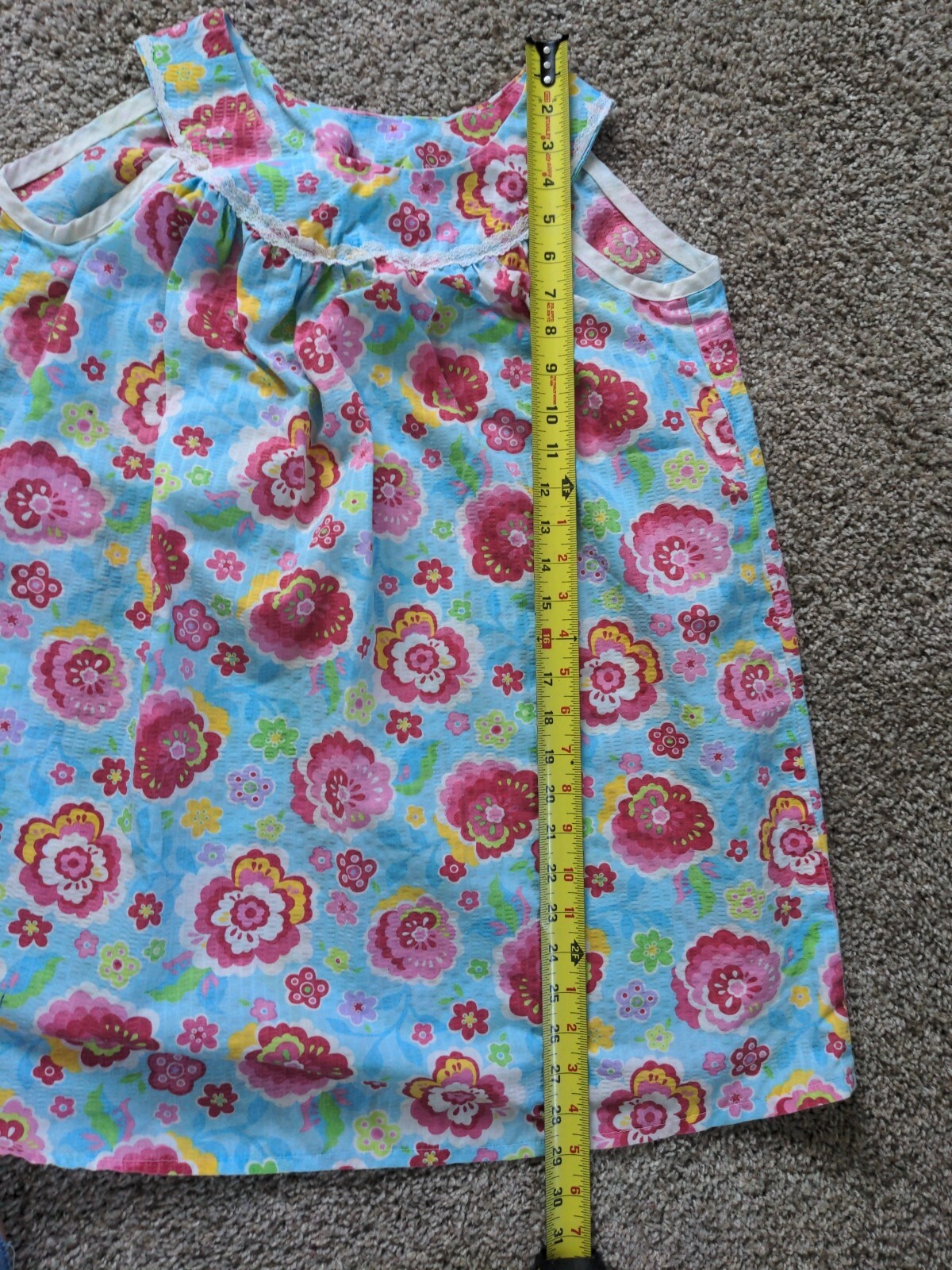 VTG 60s 70s Blue Floral Short Dress Homemade Textured Retro Mod M Y2K