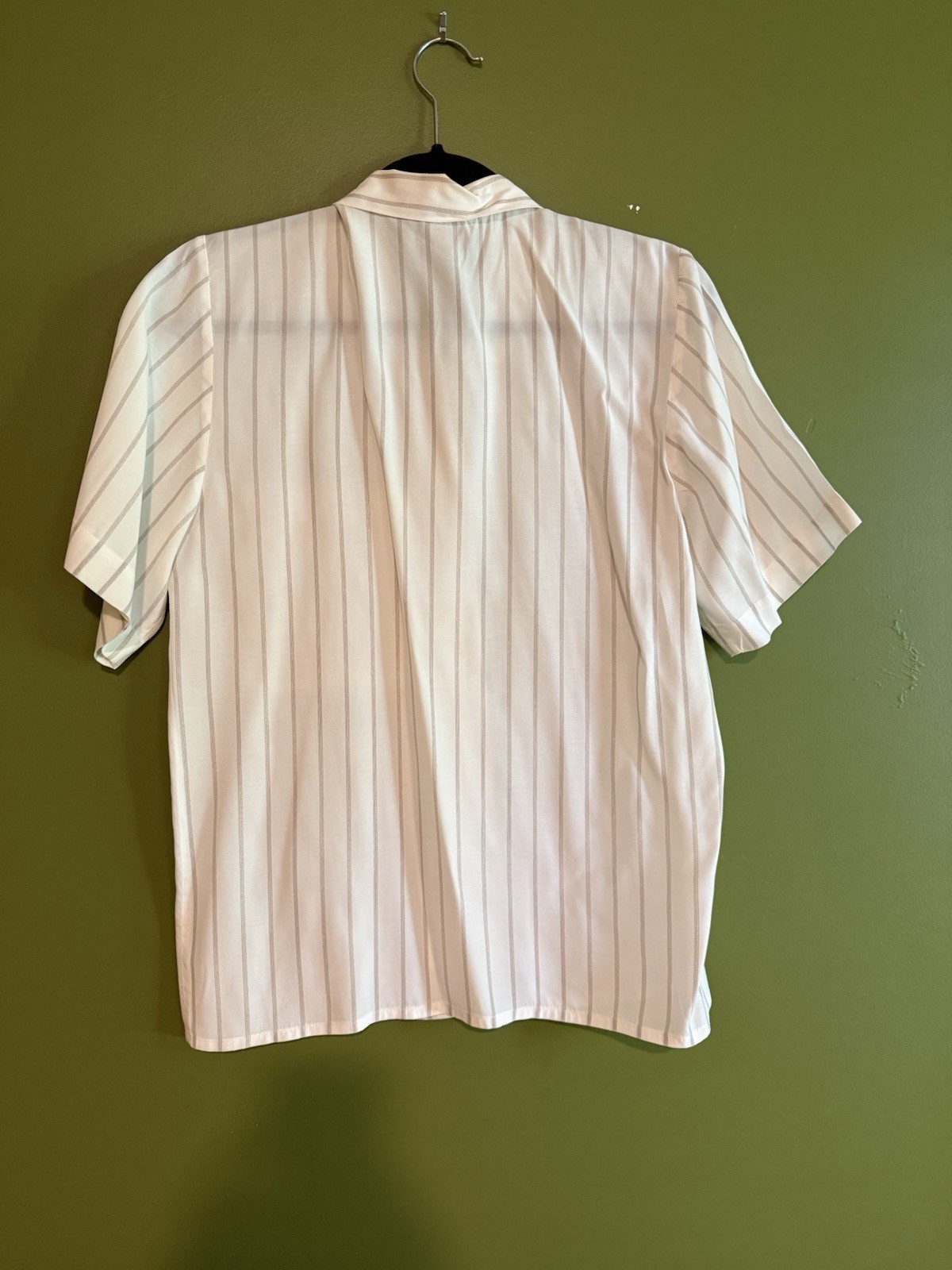 Mondi Vintage Blouse Womens 34 Cream Pinstripe Viscose Short Sleeve W Germany