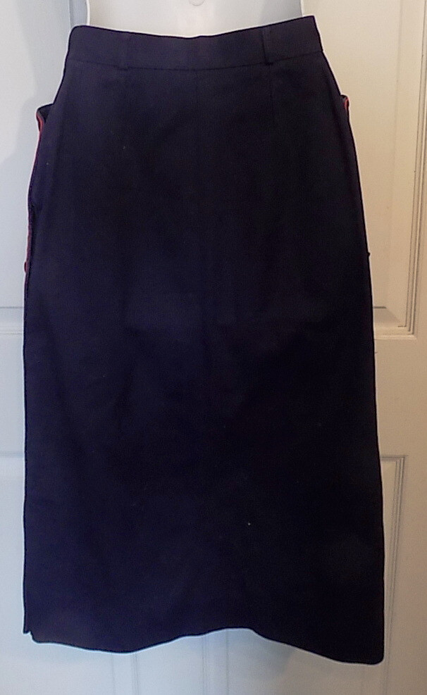 Vintage Navy Blue Straight Skirt Red Trim Guy LaRouche Diffusion Paris W25 SZ 8