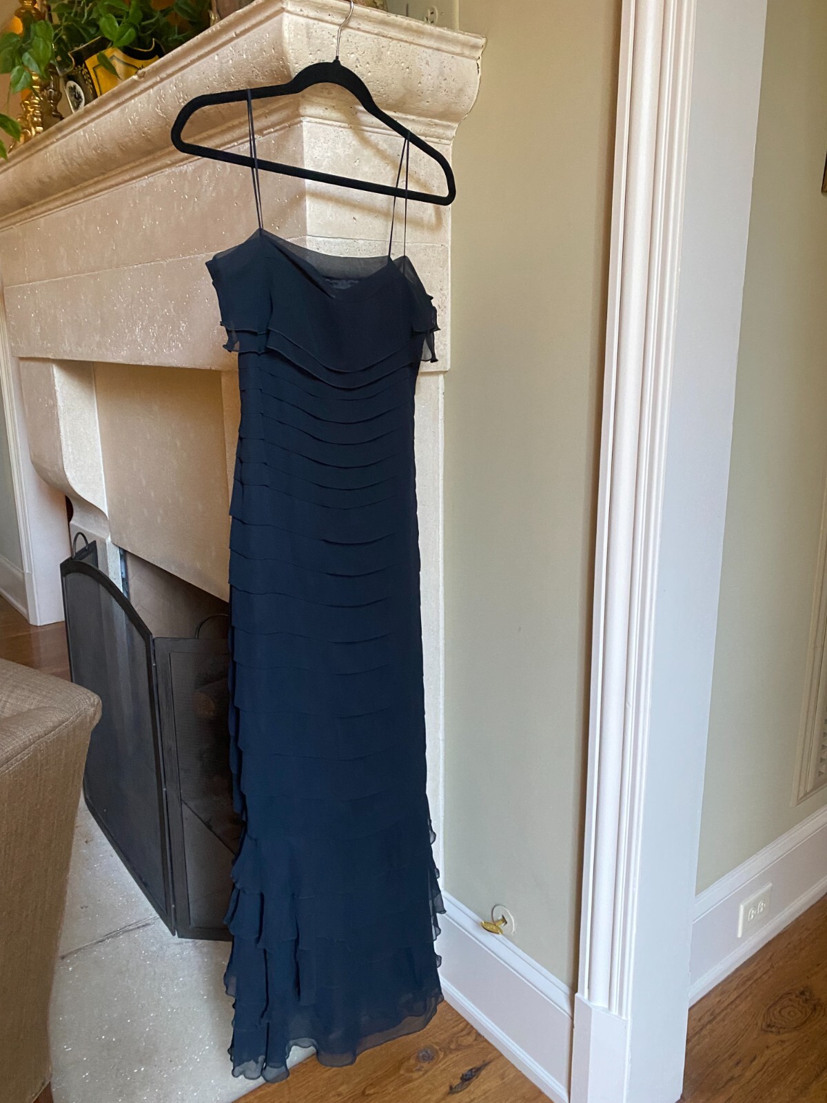 Vintage 1990s A.B.S. Evening Allen Schwartz Black Chiffon Ruffle Gown 6