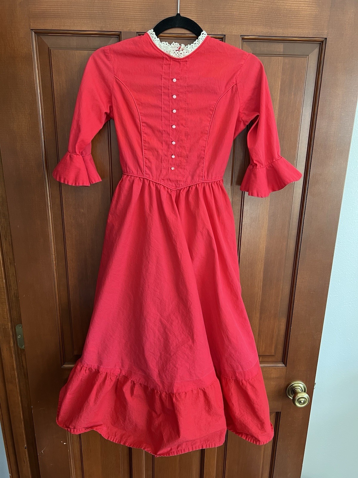 Small Vintage Cottage Core Prairie Hot Red Dress, No Brand