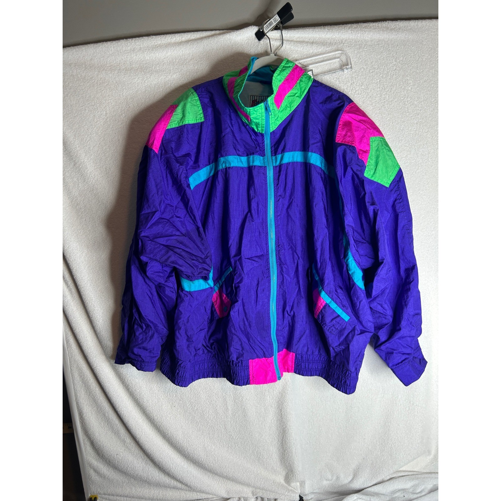 Vintage East West Panda Group Windbreaker Jacket Purple Neon Color Block 26/28