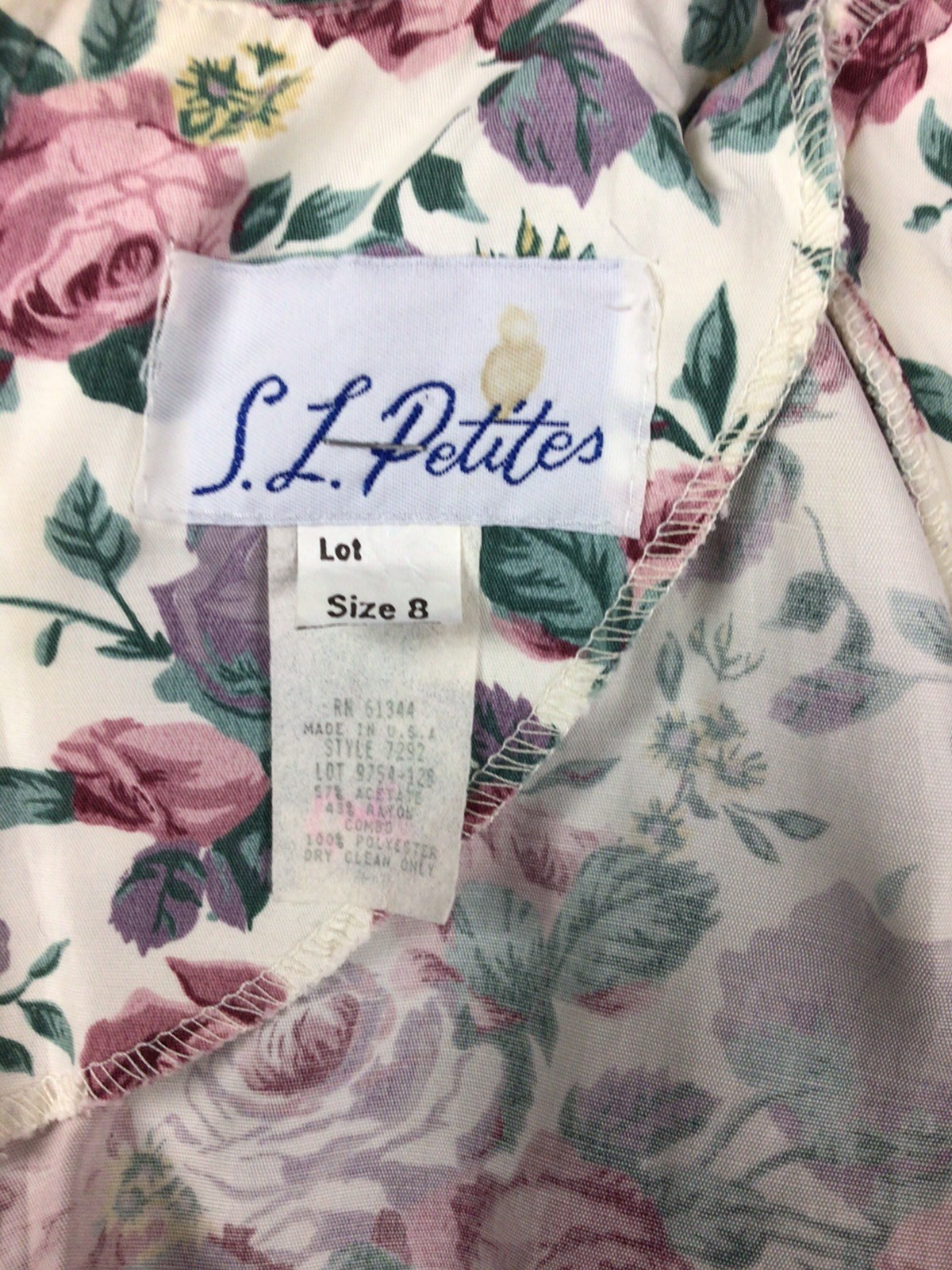 Vintage S. L. Petites Floral Dress Sz 8 Belted Pockets Padded Shoulders Modest