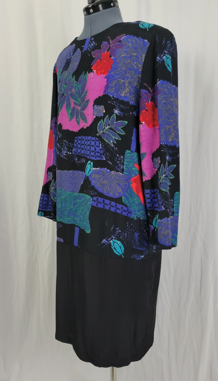 Vintage Just in Thyme Drop Waist Dress w Printed Top & Black Skirt Size 14