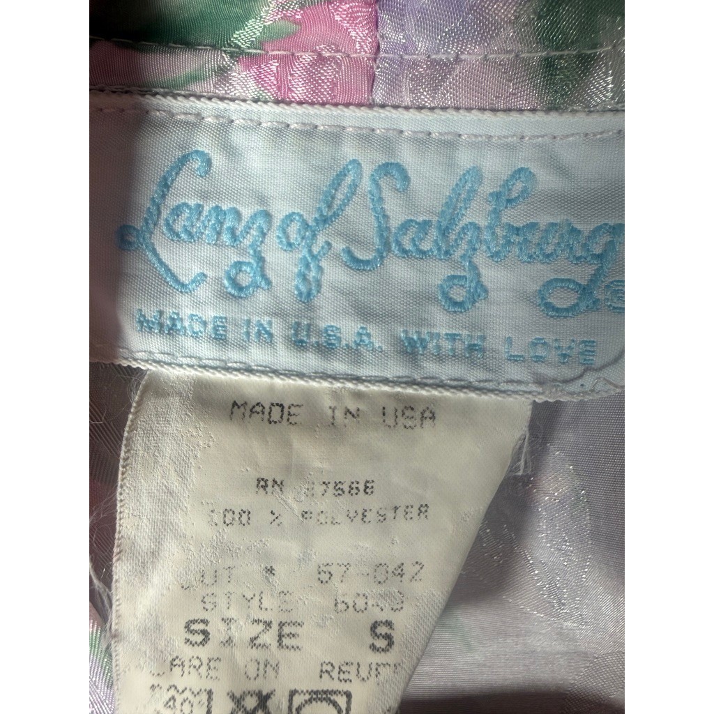 Lanz of Salzburg Robe Women’s Sz S Pink Floral Jacquard Satin Vintage USA