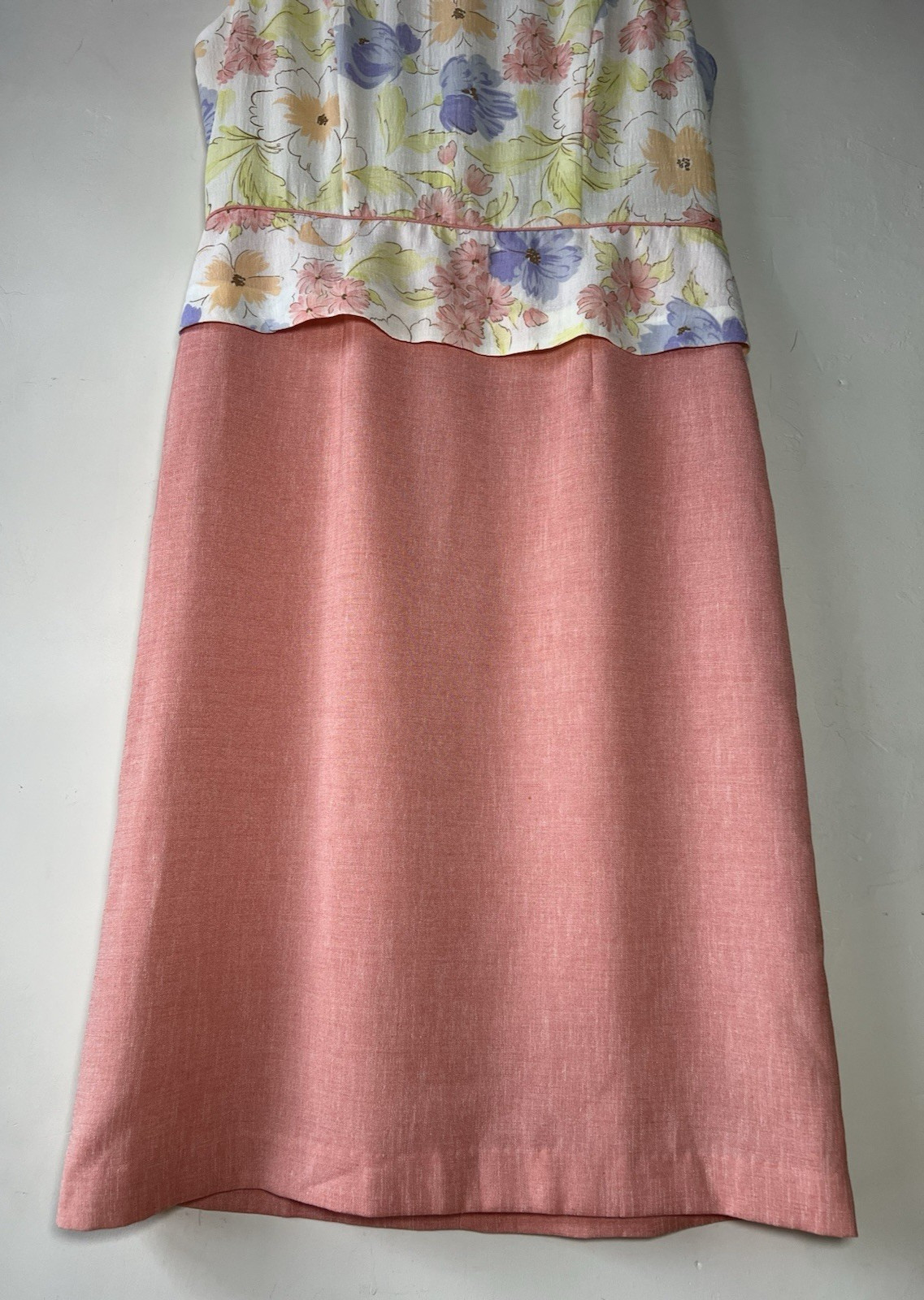 Vintage Floral Two Toned Sheath Dress Pink White Yellow Purple Women’s Size 38
