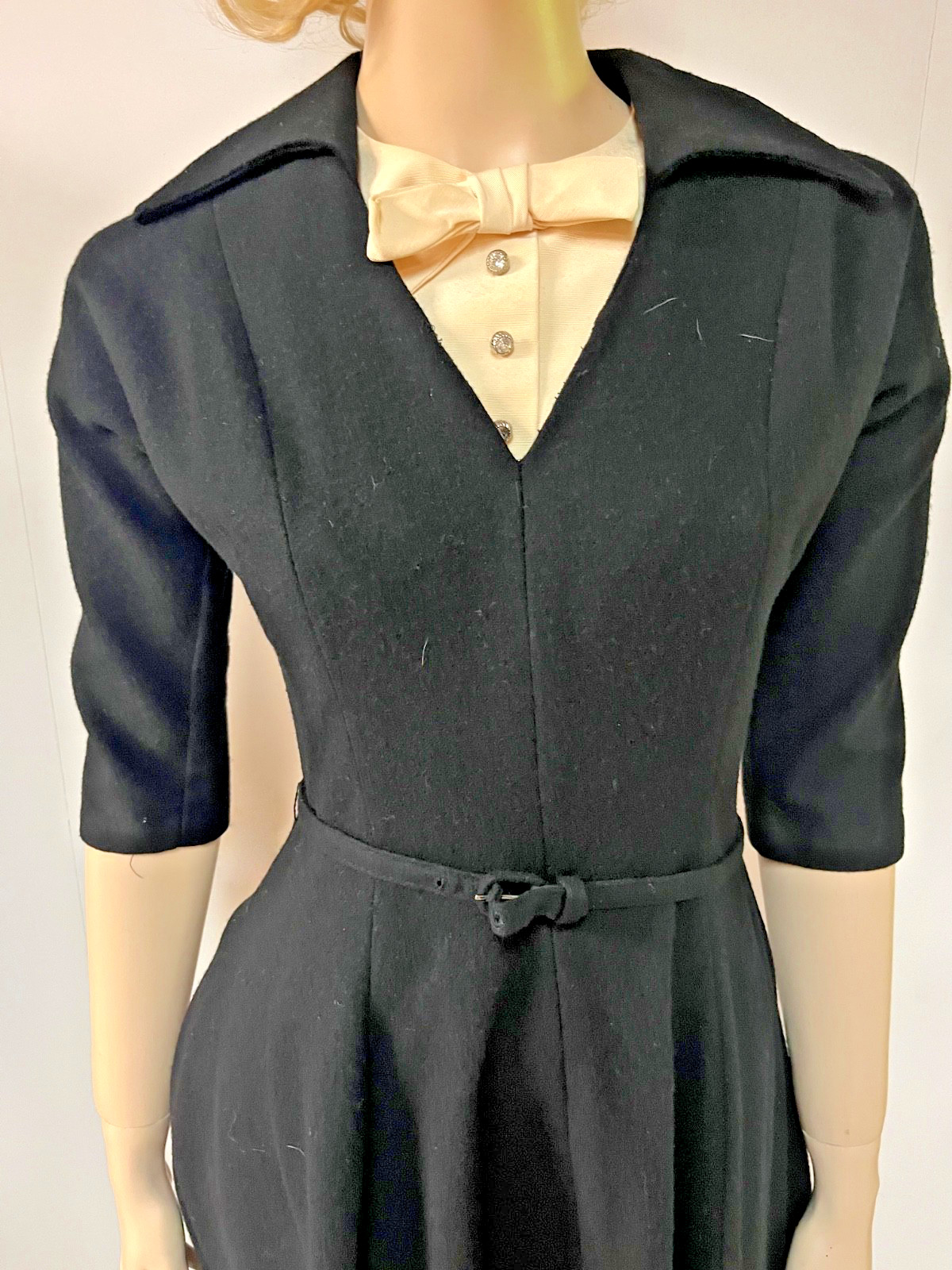 Vintage 1950s Alco Junior Bibbed Neckline Wool Business Cocktail Dress Bust 34