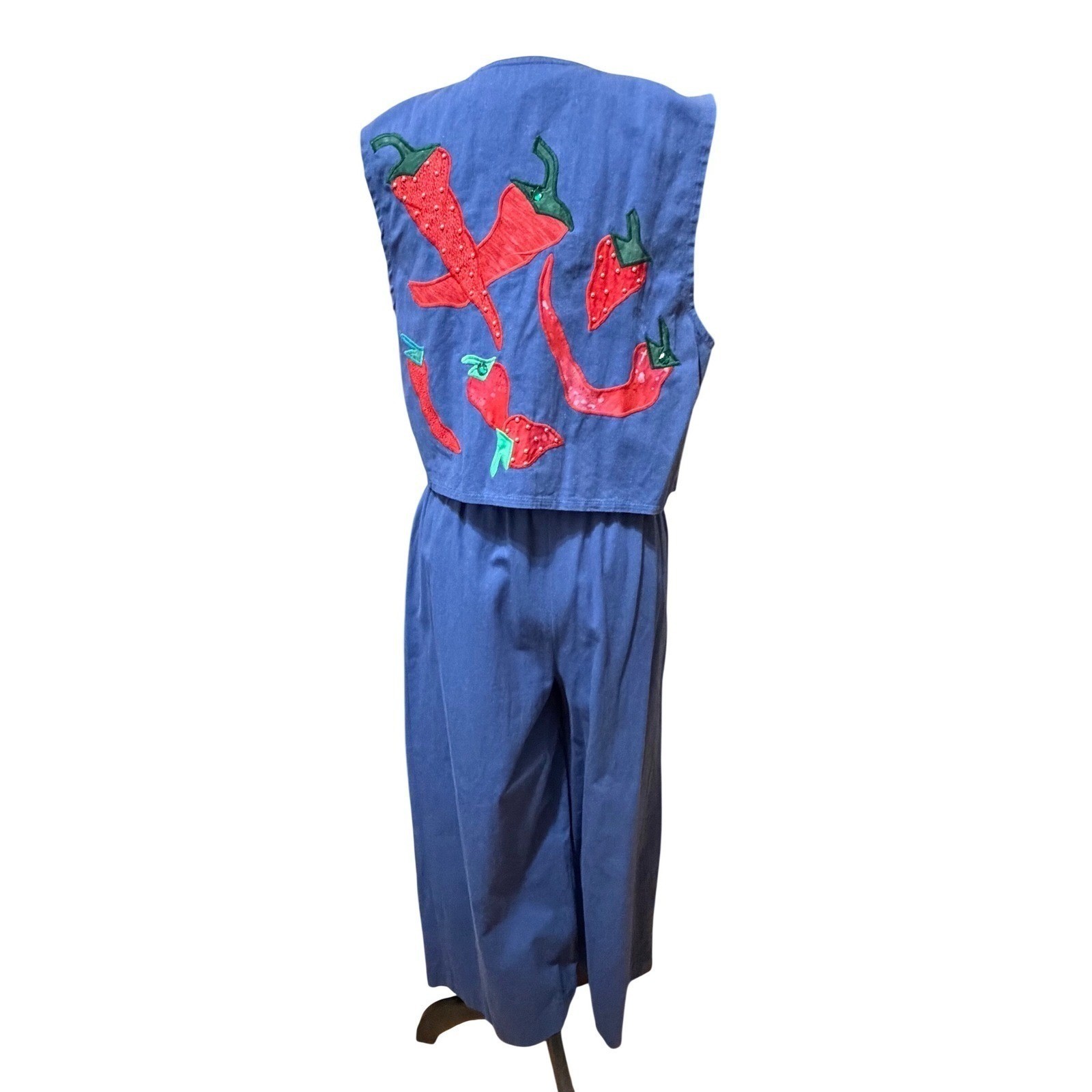 Vtg Alfredo’s Wife S 2 Pc Vest Wide Leg Pants Chili Pepper Appliqué Southwest