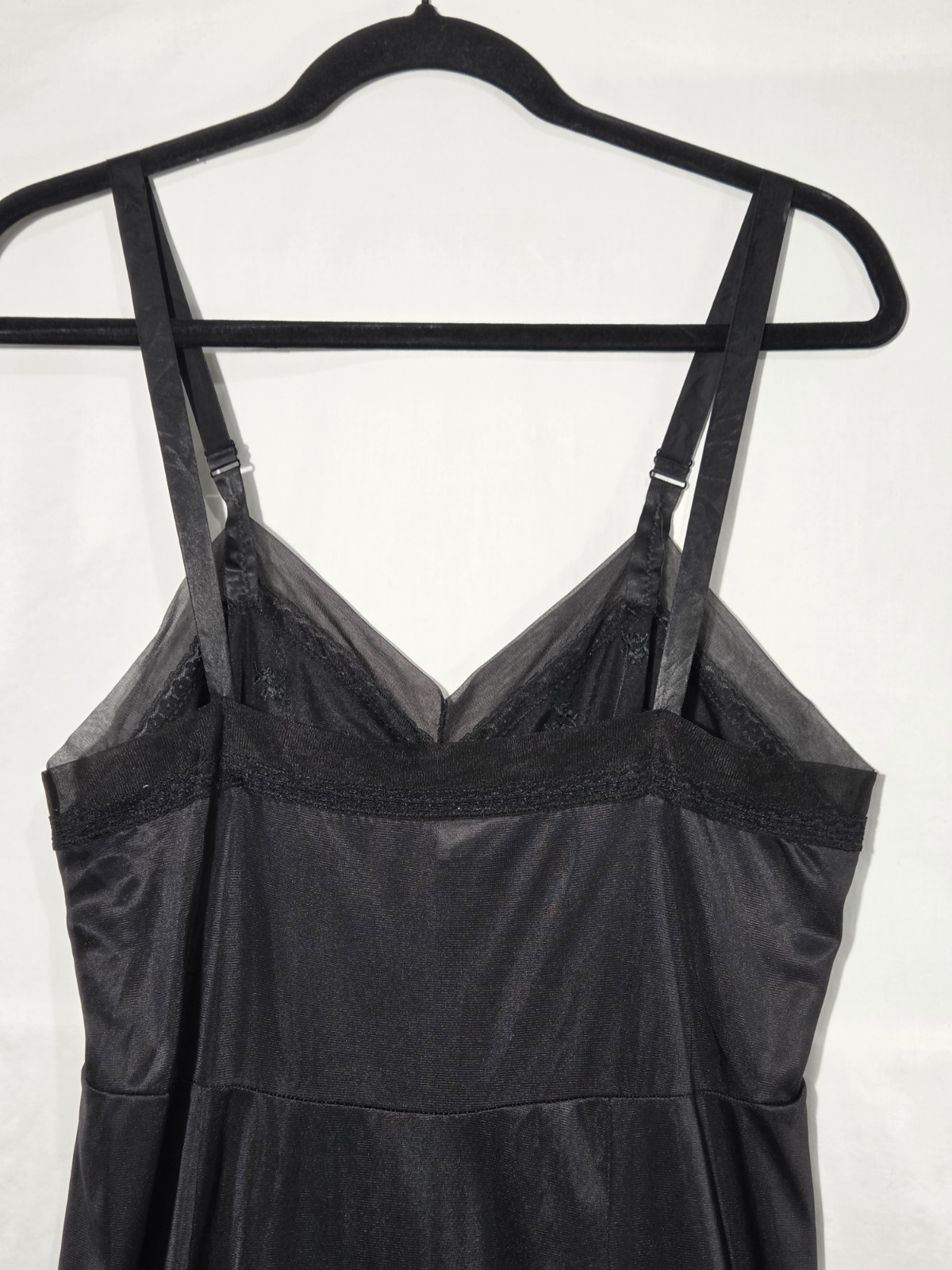 1960s Philmaid Full Slip Dress Womens 38 Black Vintage Embroidered Mesh Trim