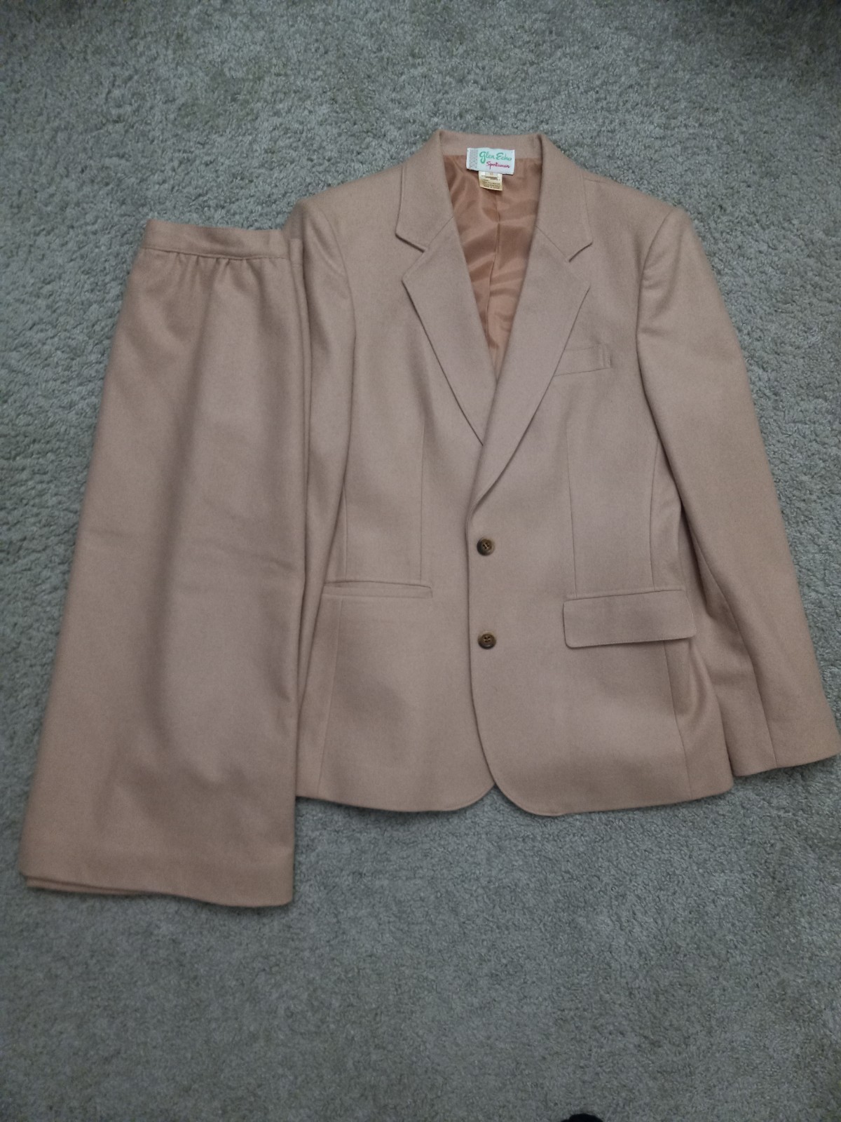 Vtg 70’s Glen Echo Skirt Suit Women’s 8 Camel Tan Academic 2pc FLAWS Wool Blend