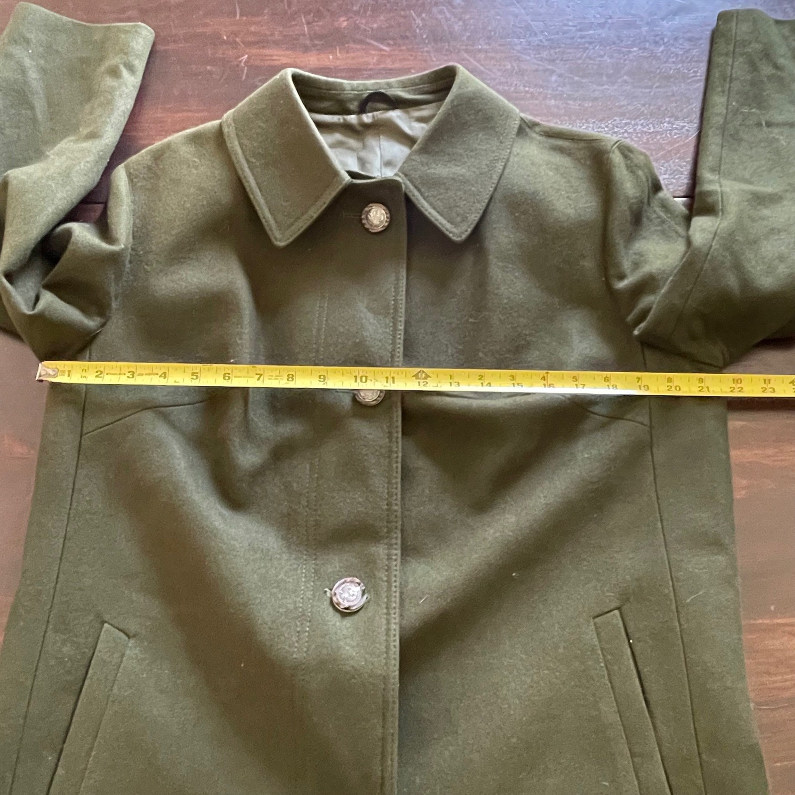 Salko Austria Tiroler Loden Wool Coat Forest Green Vintage A-Line Crest Buttons