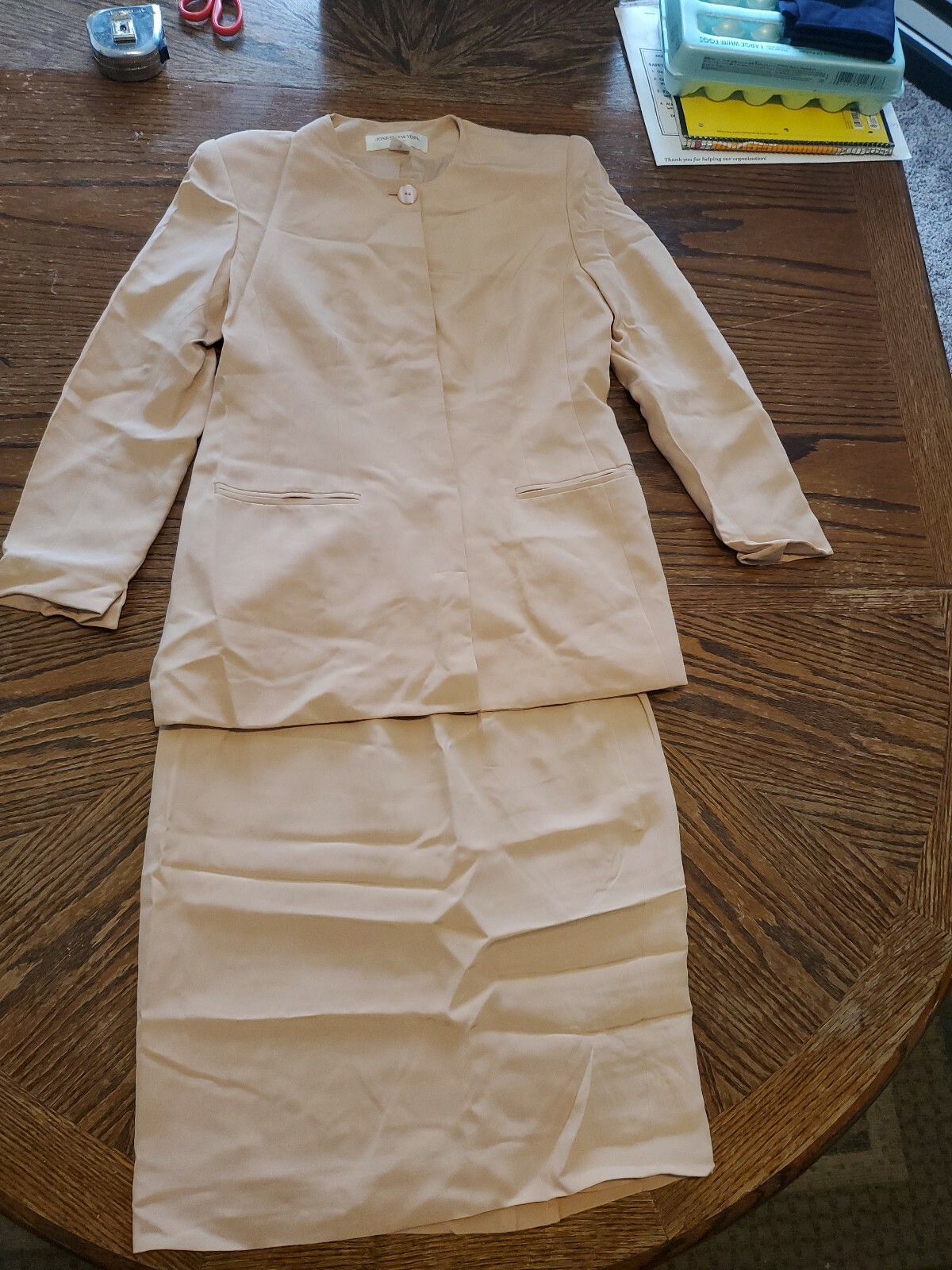 Vintage Jones New York Pink 2 Piece Skirt Blazer Suit Womens 6 (cb4)