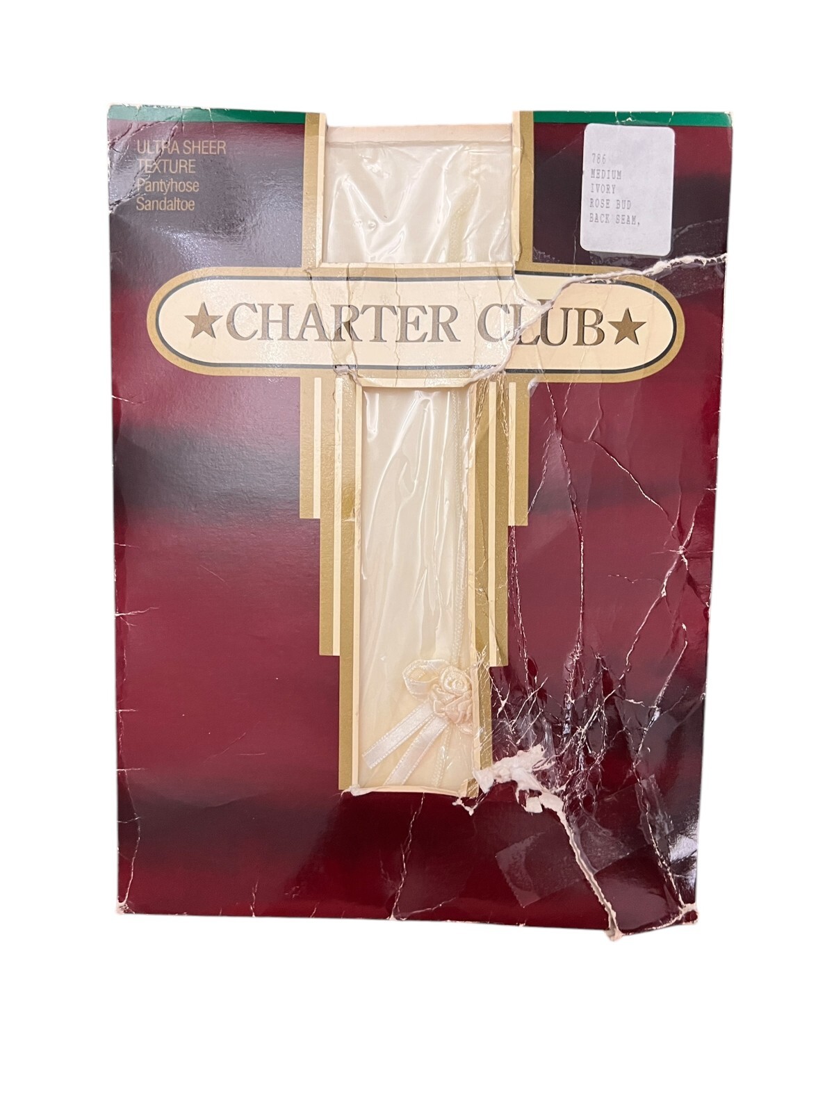 Vtg NEW~ Charter Club Pantyhose Ivory Rose Bud Back Seam 786 Med Ultra Sheer