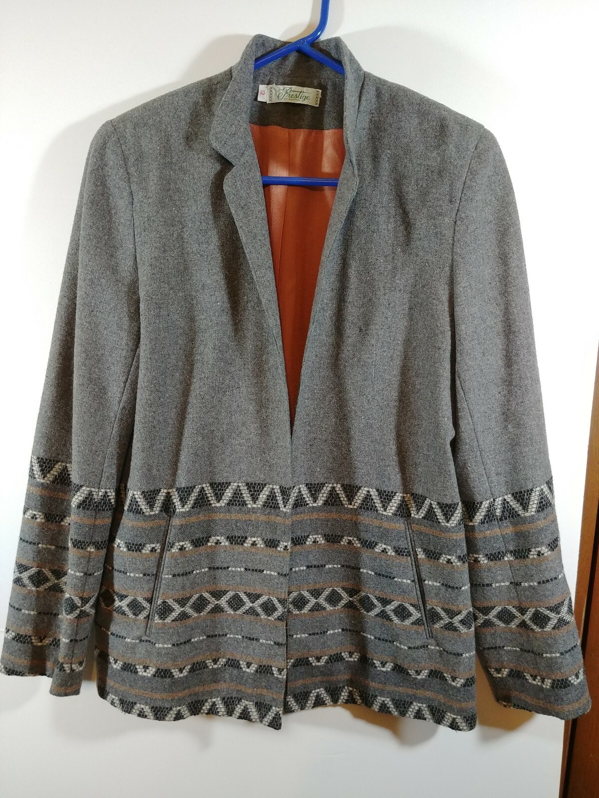 Vintage Prestige of Boston Grey Wool Women’s Jacket, Size 12, #1229