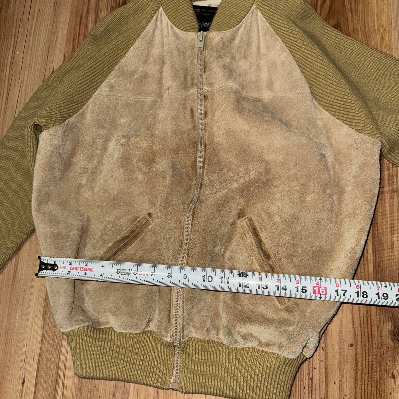 1970s JCPenny Beige/Yellow Cowhide Split Leather Bomber Women’s XL VTG YKK