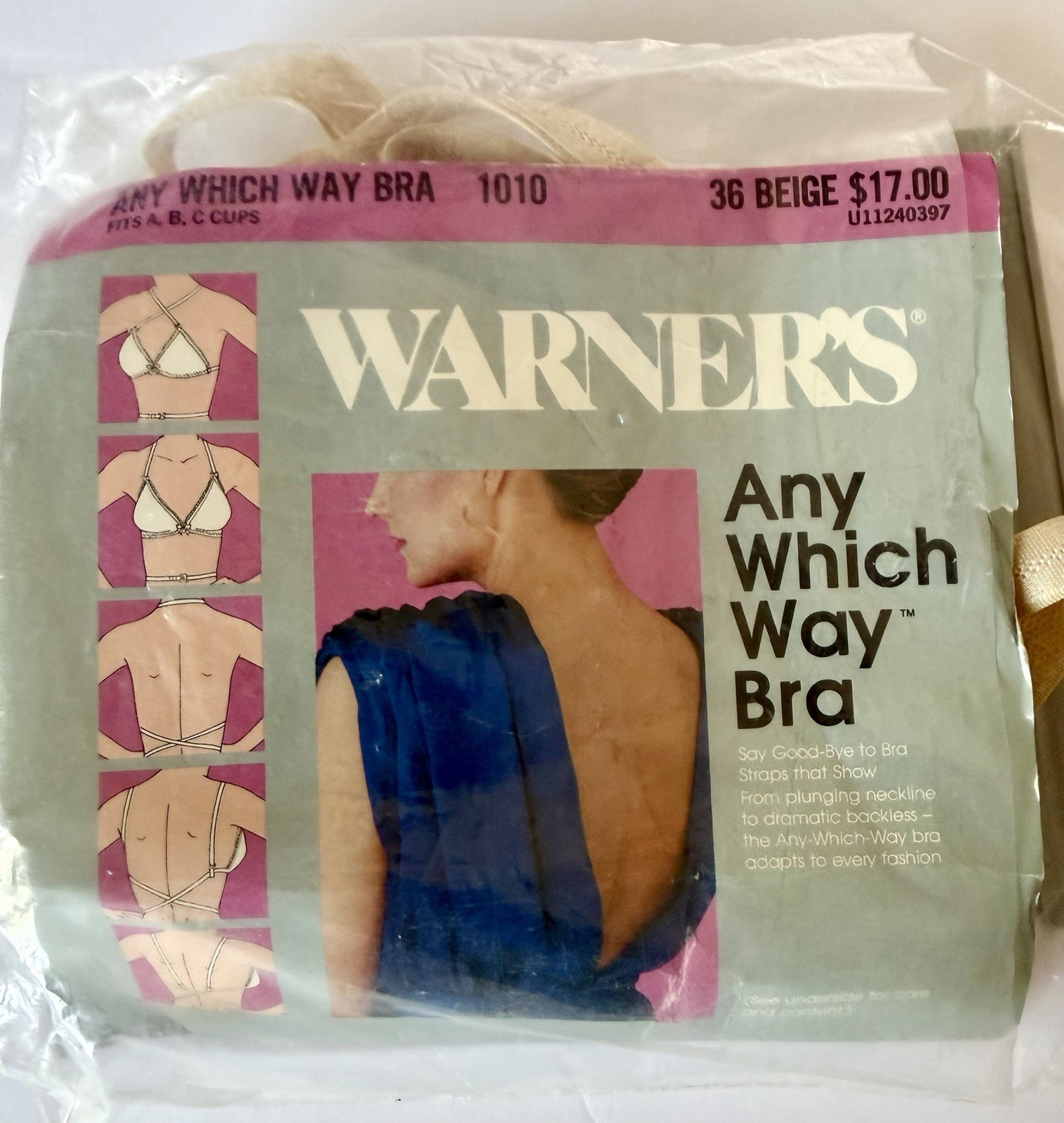 Vintage Warner’s Any Which Way Bra 1010 36 A/B/C Beige Convertible Backless NOS