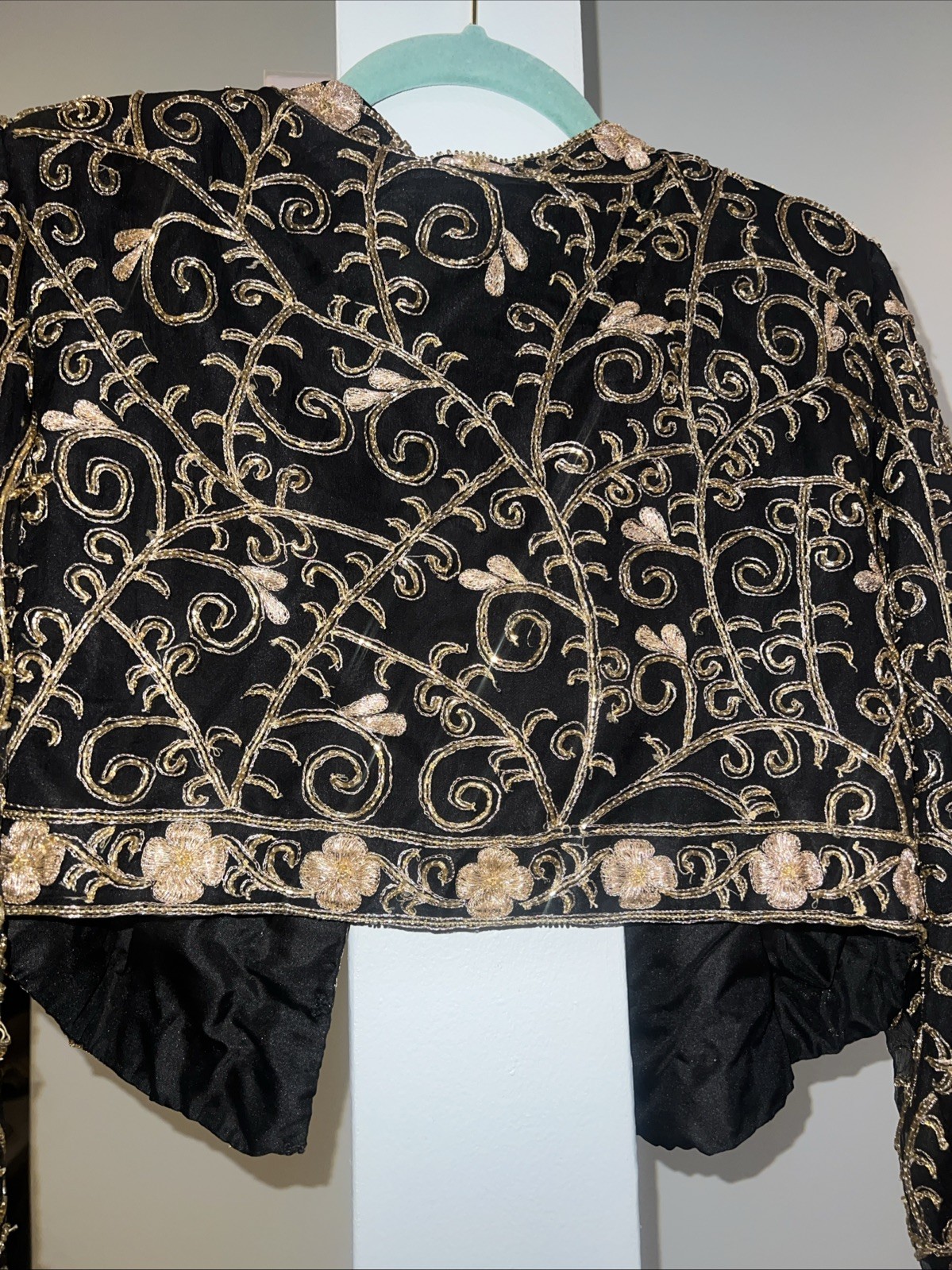 NWT 80s Laurence Kazar NY Vtg Glamour Gold Black Embroidered Jacket Silk Sz PL