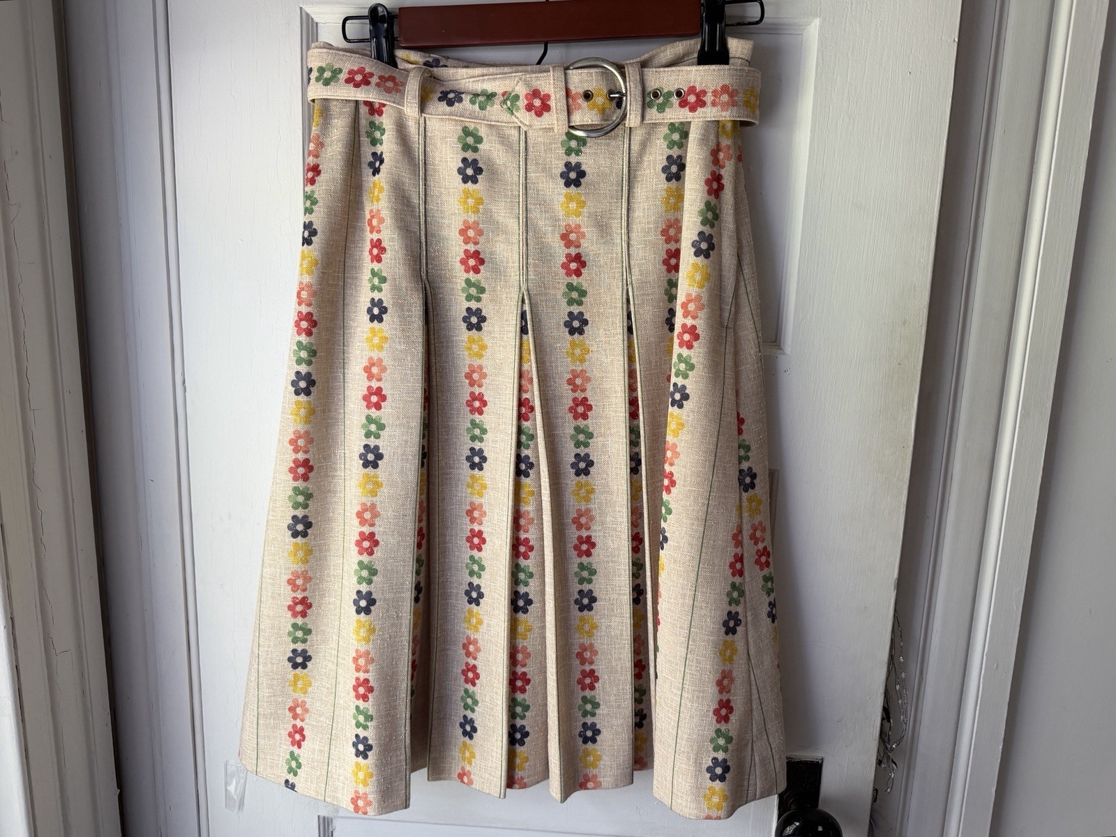 Vtg 70s Glen Of Michigan Pleated Flower Skirt Belt Small Cottagecore Boho Retro