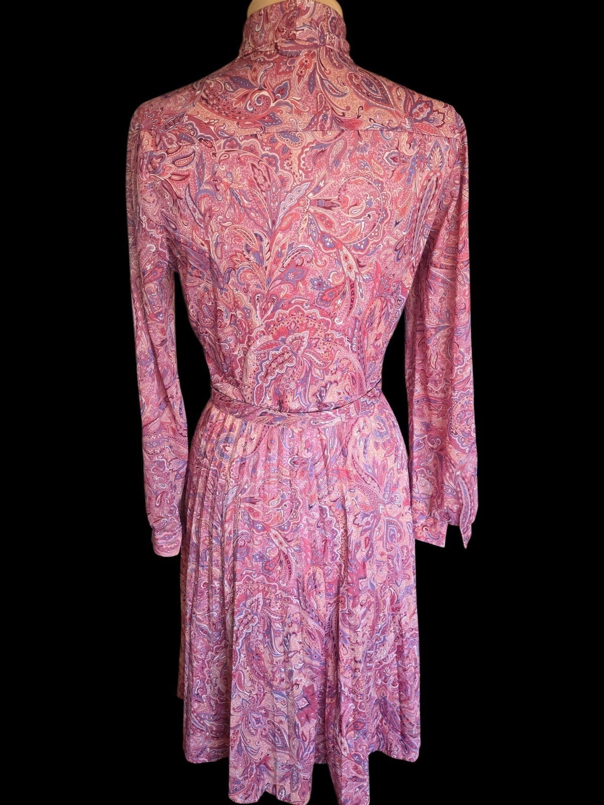 Vintage 70s Pink Paisley Secretary Dress Sz 12