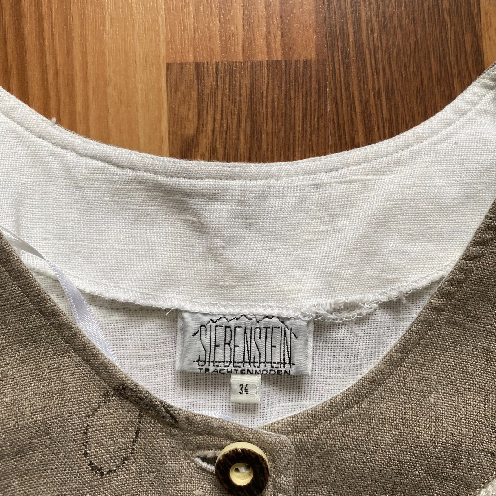 Vintage German Linen Puff Sleeves Blouse Button Front Corset Cottagecore Folk 34