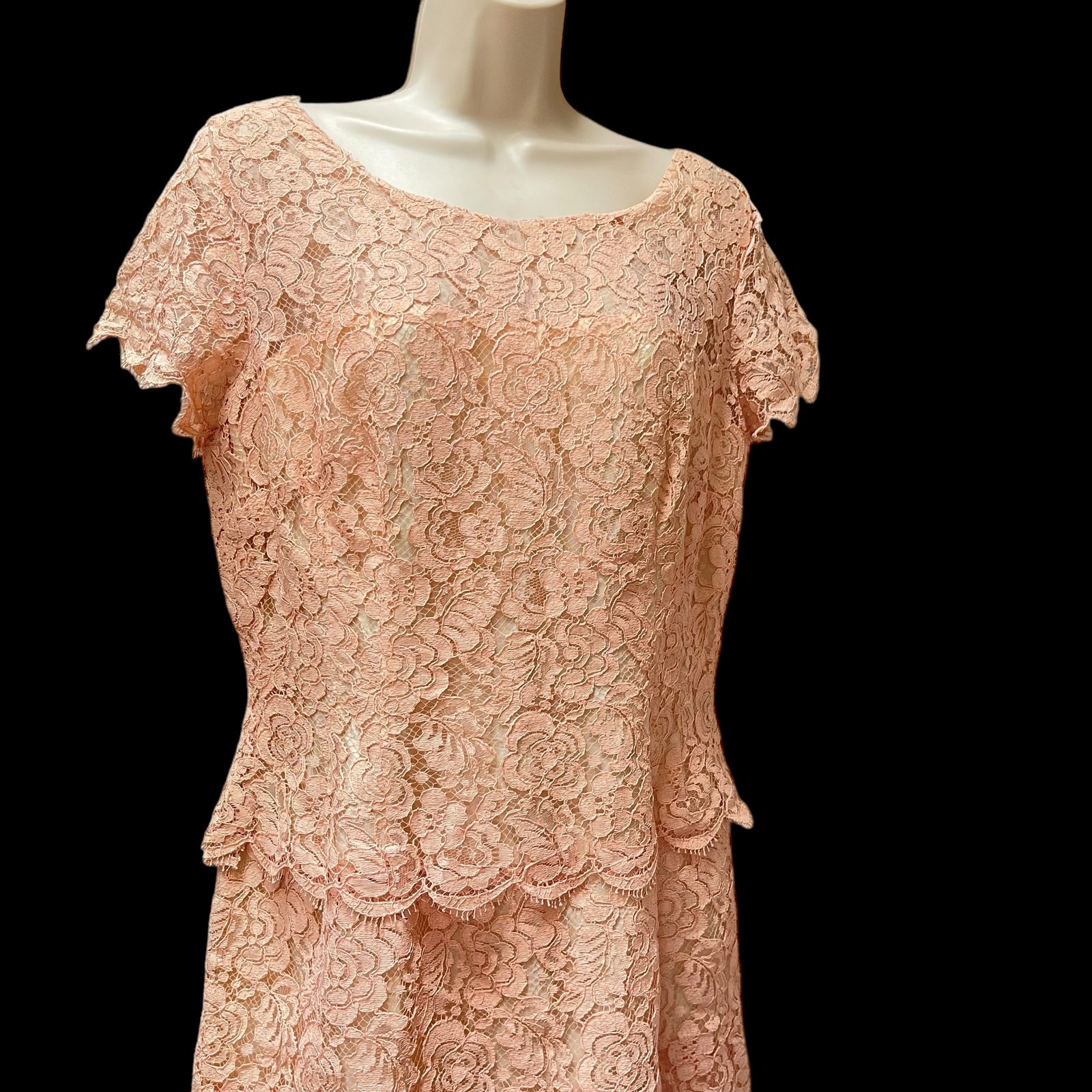 Cream Tiered Lace Lilli Diamond 1950’s Champagne Vintage Tea Dress Sz Medium