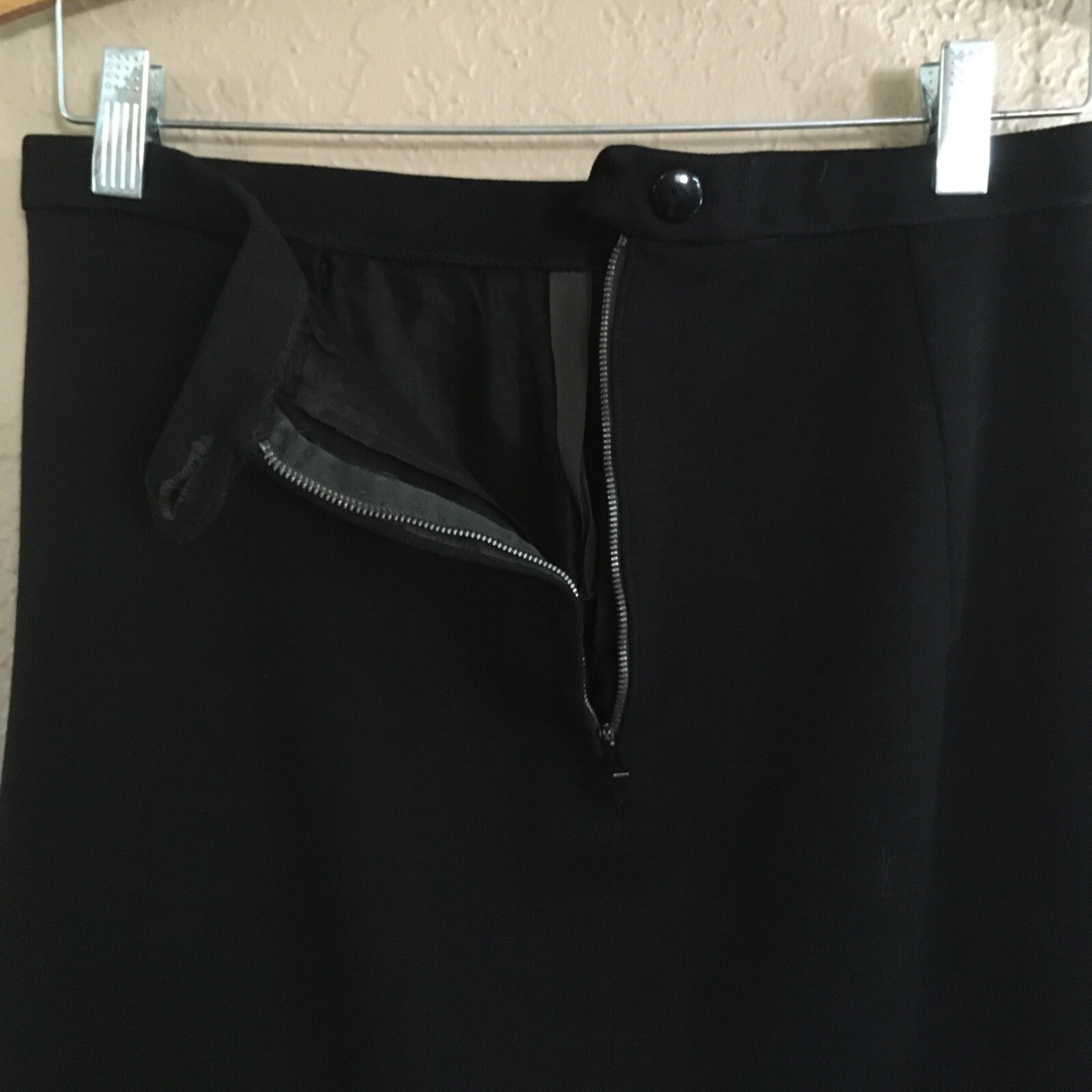 VTG 100% New Wool Black Straight Pencil Skirt Made in England Below Knee DAMAGED
