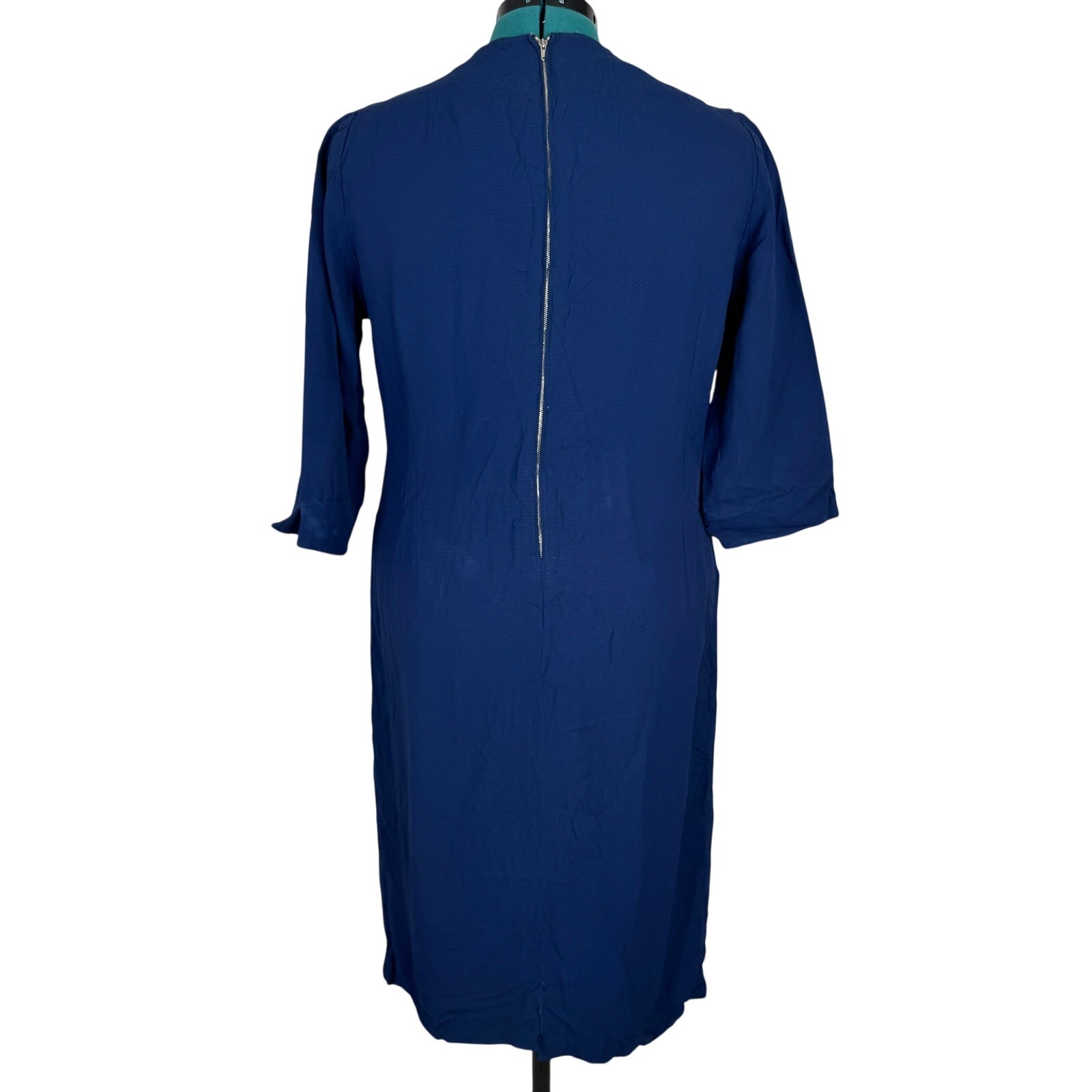 Vintage 1970s Navy Ribbed Shift Dress L XL Pinup Mod Secretary Project As Is