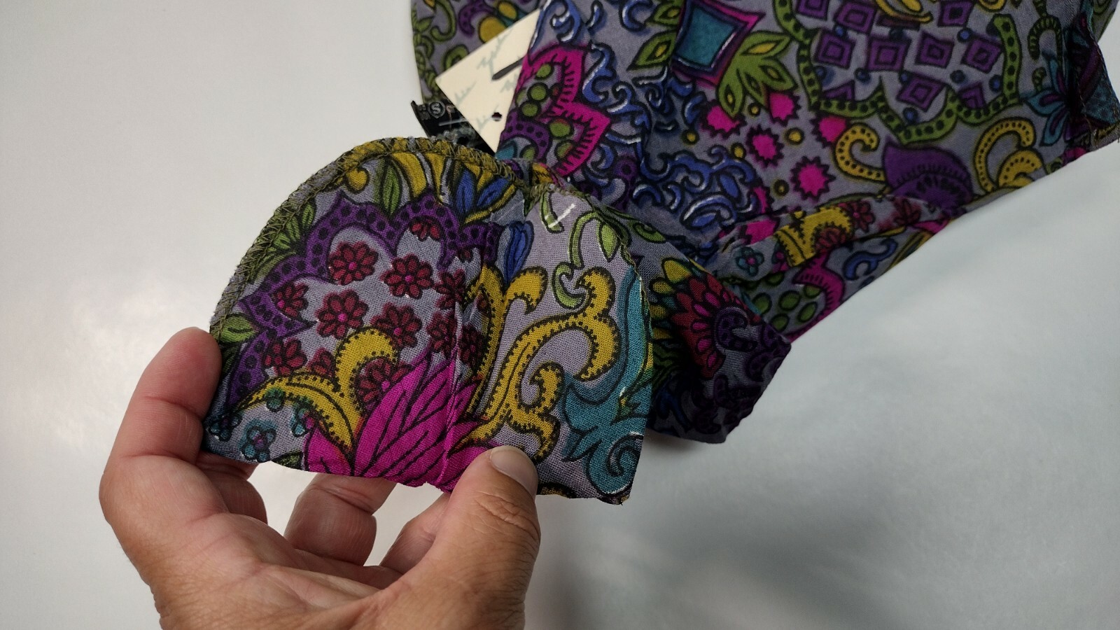 80s Zashi Rayon Top Kitsch Pattern Purple WILD PATTERN HEART Shoulder Pads NEW S