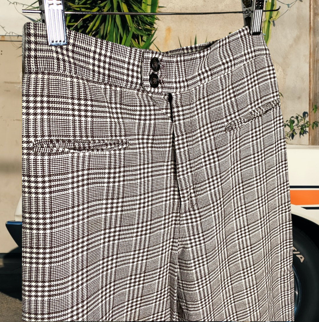 Happy Legs Authentic 70s Brown Plaid Bellbottom Pants Hippie , Bell Bottoms