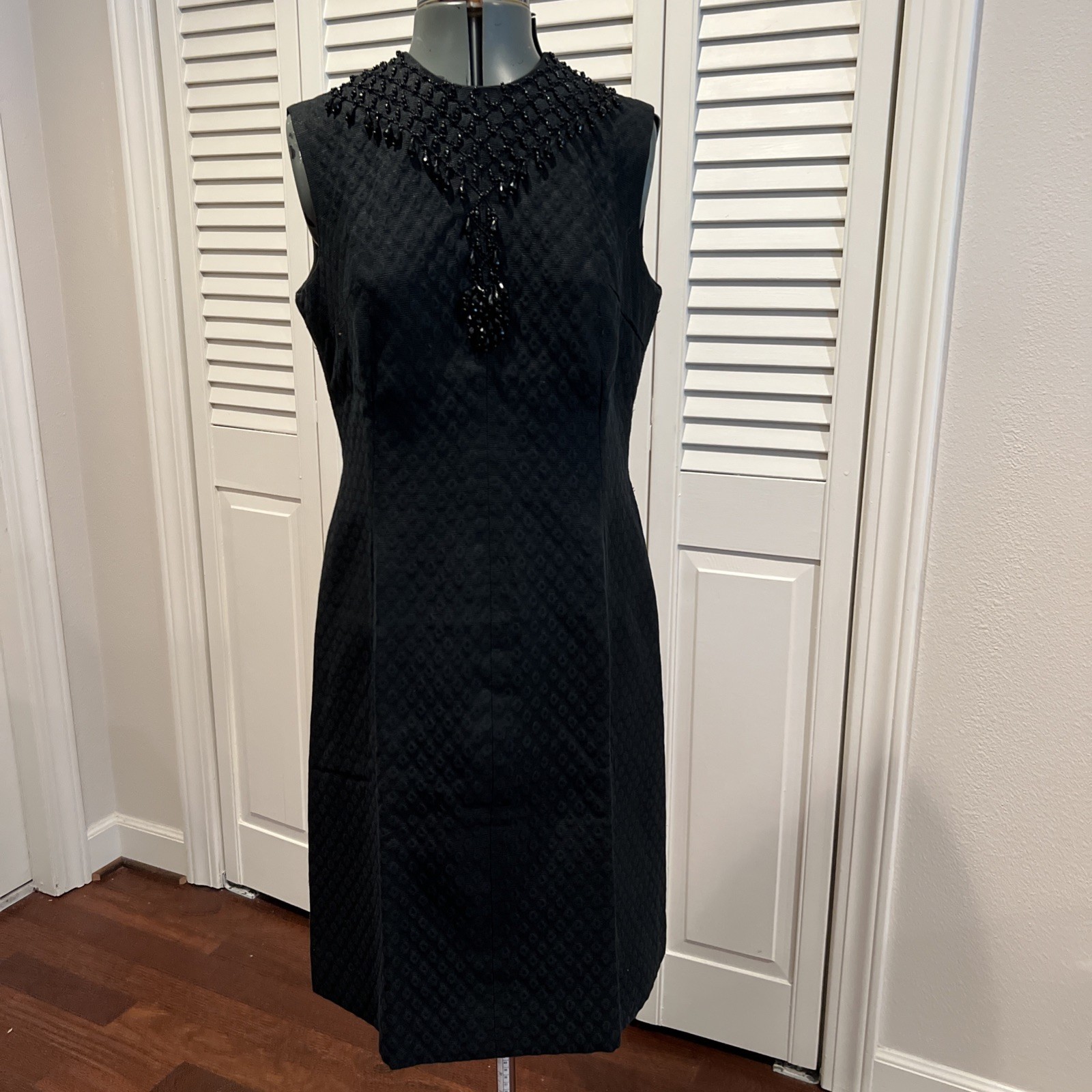 Vtg Black Cocktail Dress, Beaded, Sleeveless, German Label, Sz Small