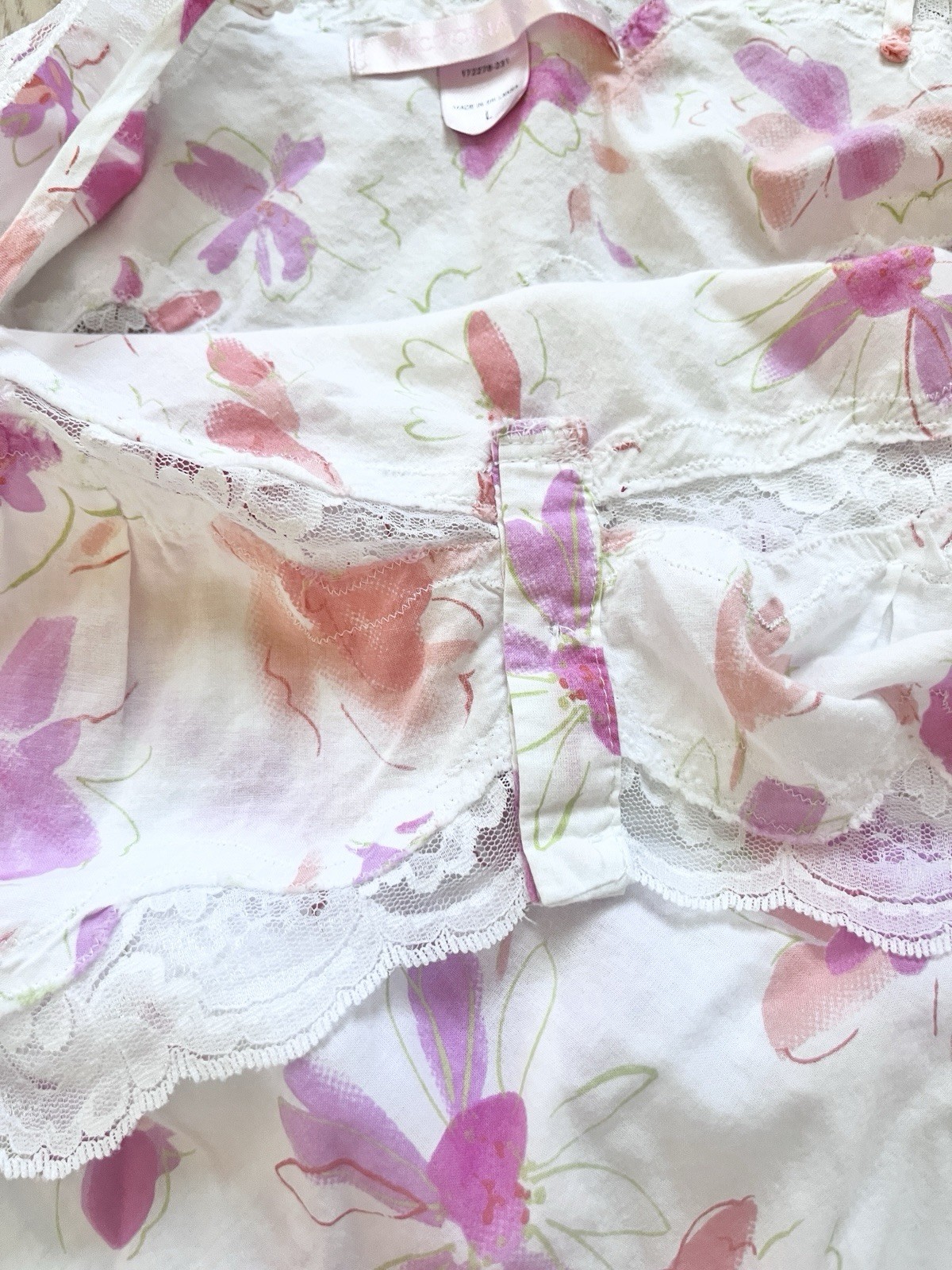 Vtg Cottage Core VIctoria Secret Cotton Slip Maxi Dress Lace Trim Ruffle LARGE