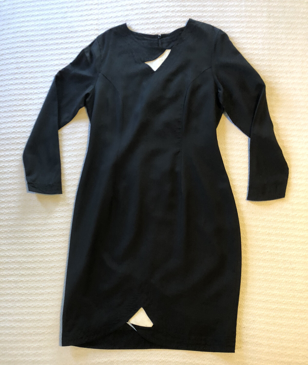 Vintage 1990s Minimalist Avant Garde Cut Outs Classic Sheath Dress Art Gallery L
