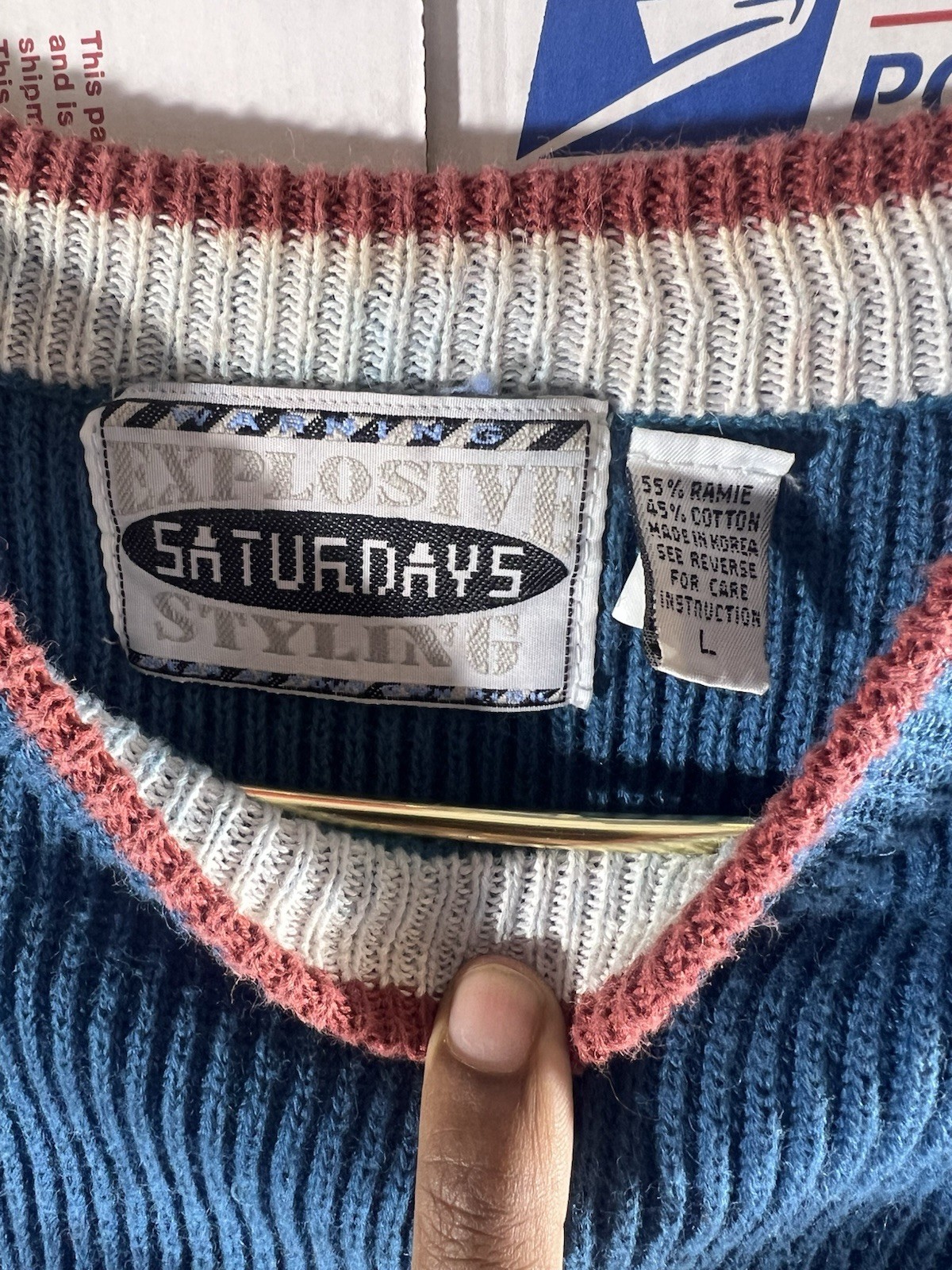 Vintage 90s Saturdays Sweater Geometric Knit Grandma Pullover Colors Stripes L