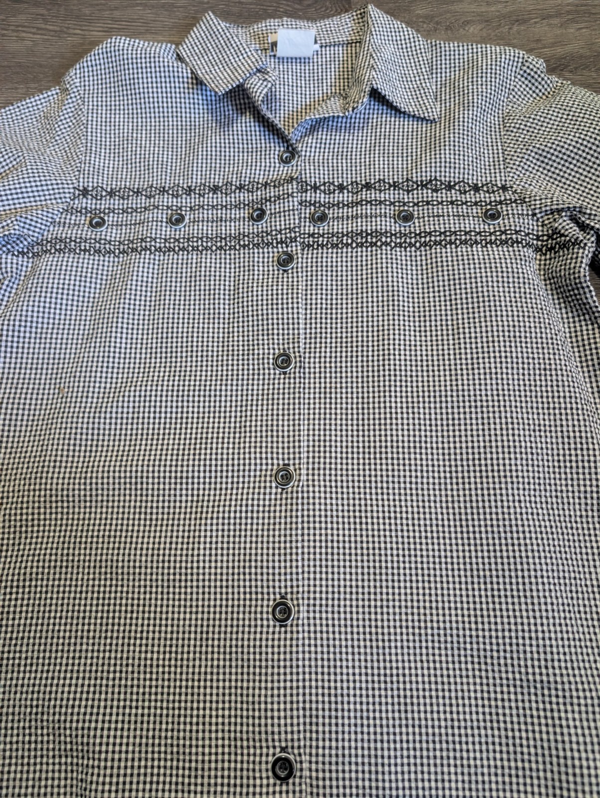 BonWorth Vintage Gingham Checkered Shirt – XS – Black & White – Cottagecore