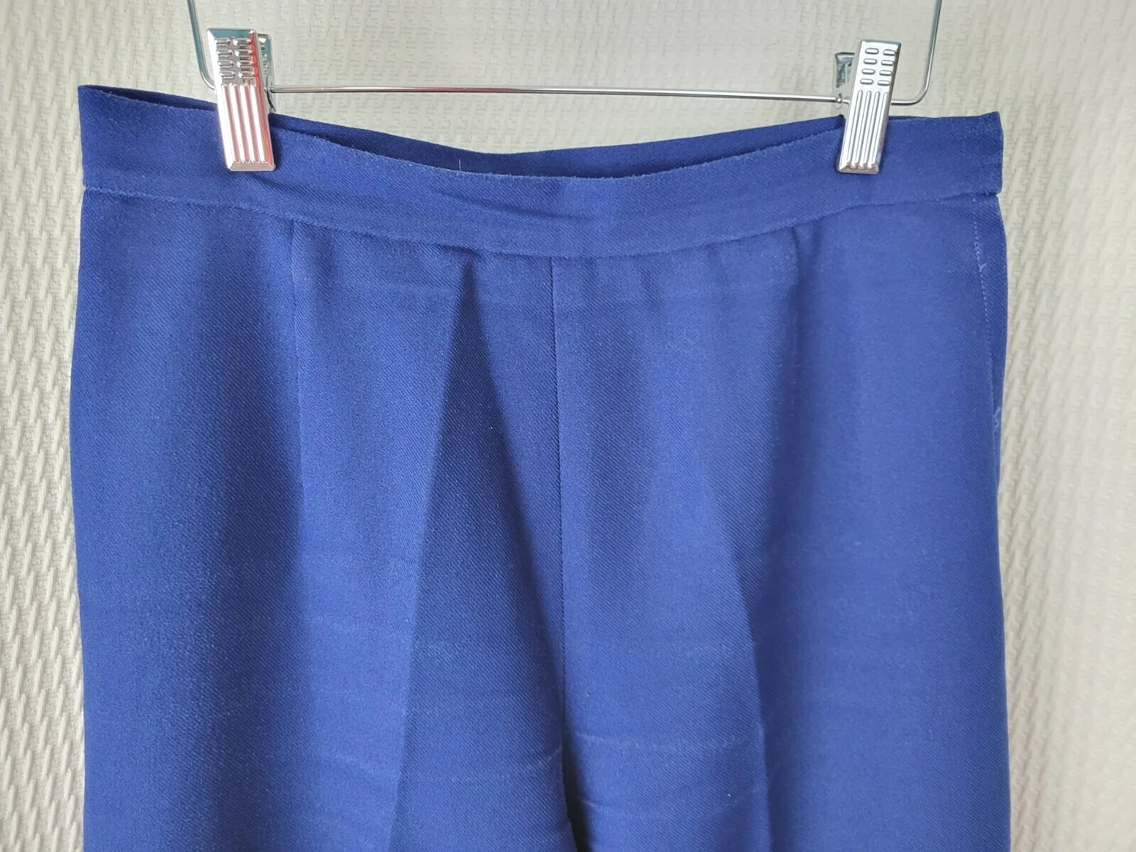 Vintage Polyester High Waisted Navy Blue Trousers Waist 28″ Size 6/8?