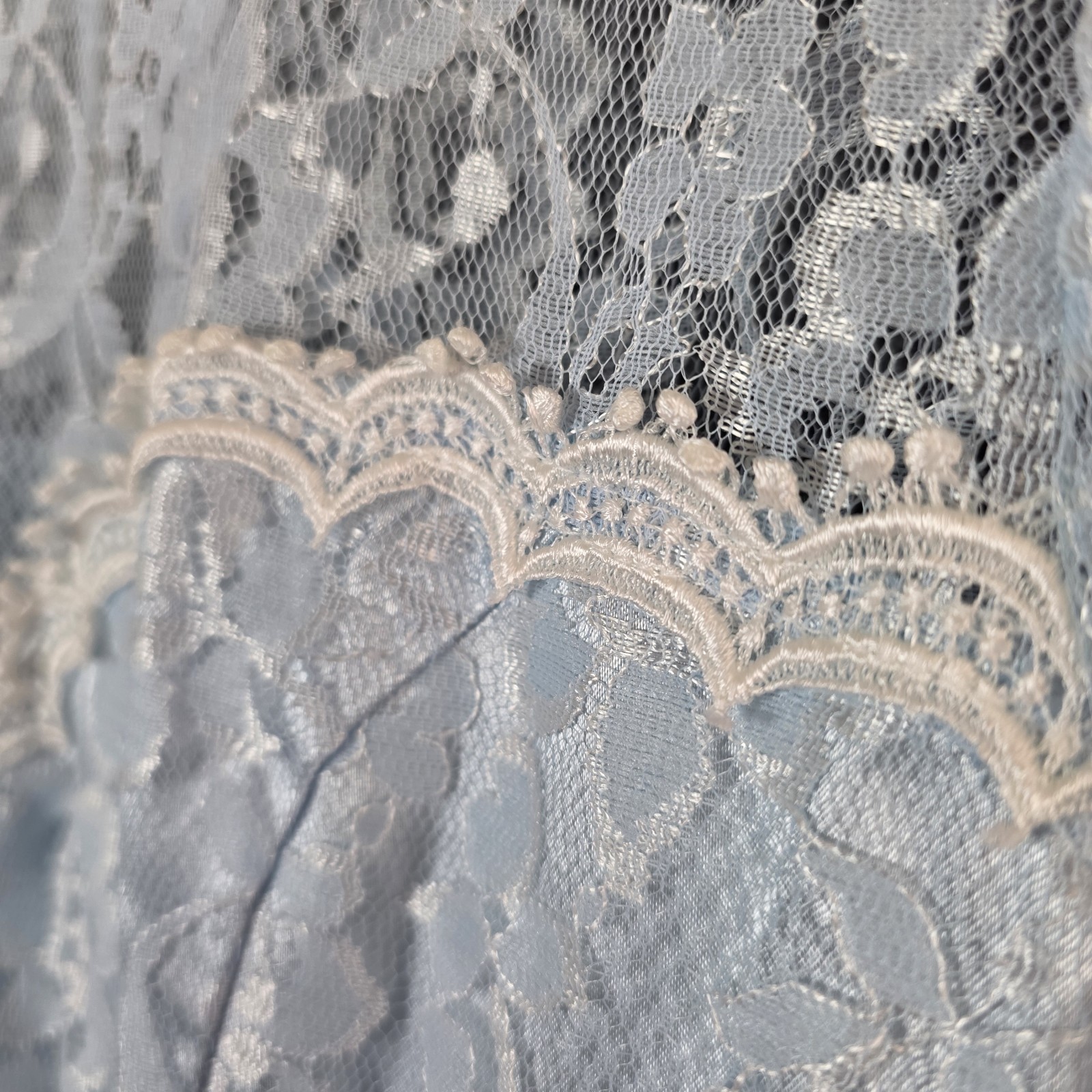 Vintage 80s Gunne Sax Prom Dress SZ 7 Icy Blue Lace Satin Victorian Tulle Skirt