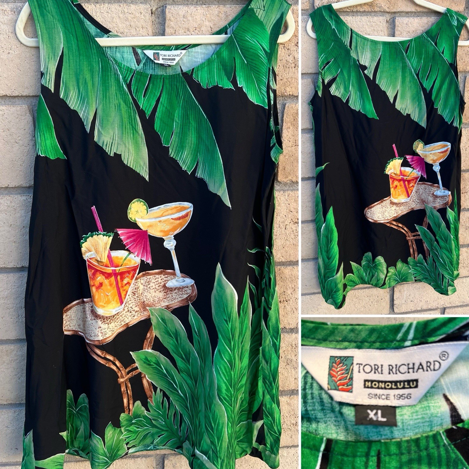 Tori Richard XL Tropical Tunic Mini Dress Hawaiian Coverup Tank Top Tiki Aloha