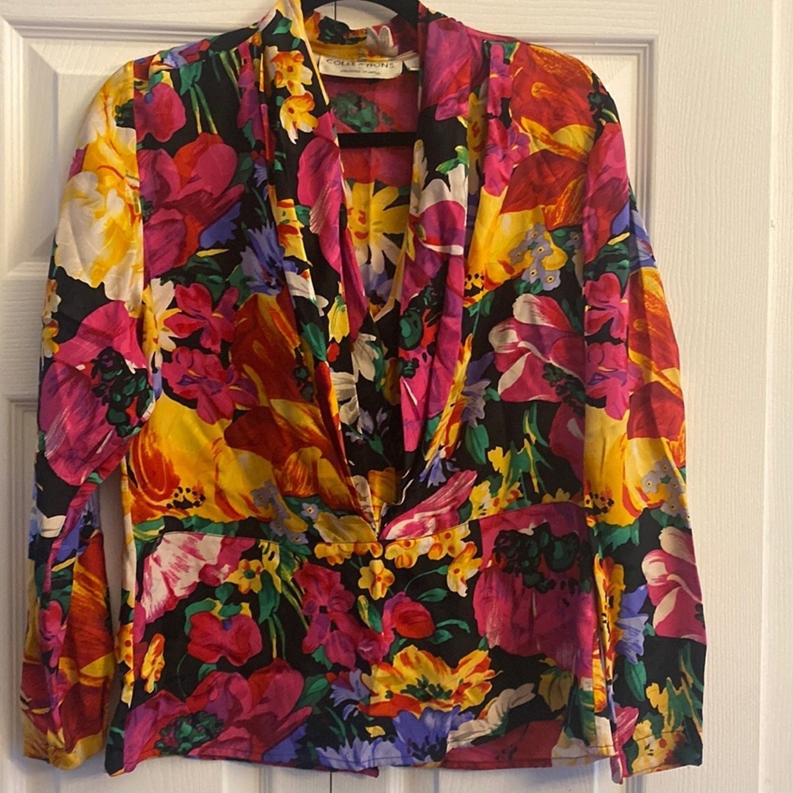 Collections by Michelle Stuart Vintage Floral Silk Blouse Size 8 Multicolor