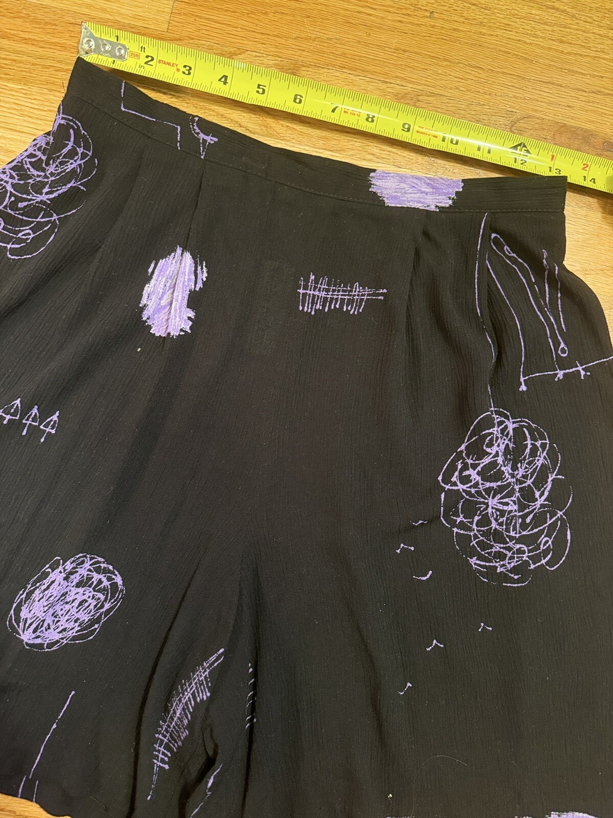 Sharon Anthoney Vintage Rayon Shorts 80s Line Work Design- Elastic- Art Print