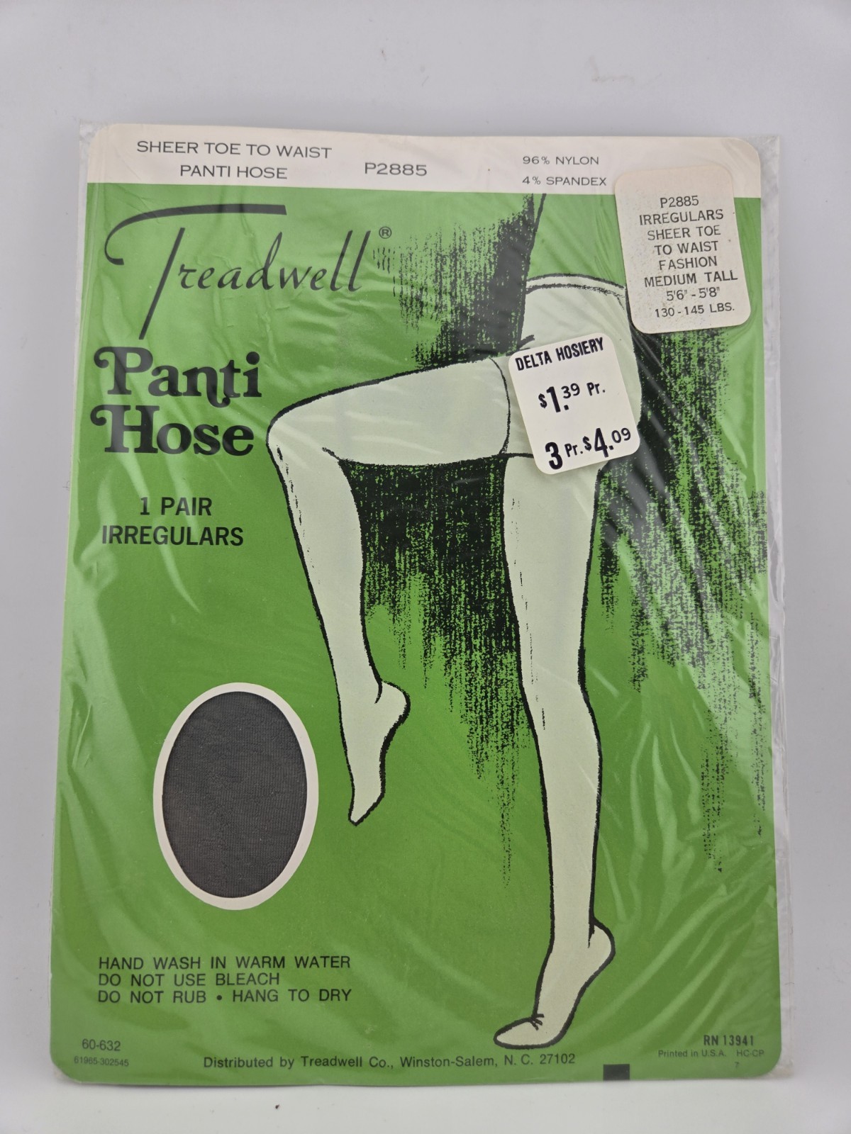 NOS Vintage 1960 Treadwell Stretch Nylon Pantyhose Brown Size Medium P2885