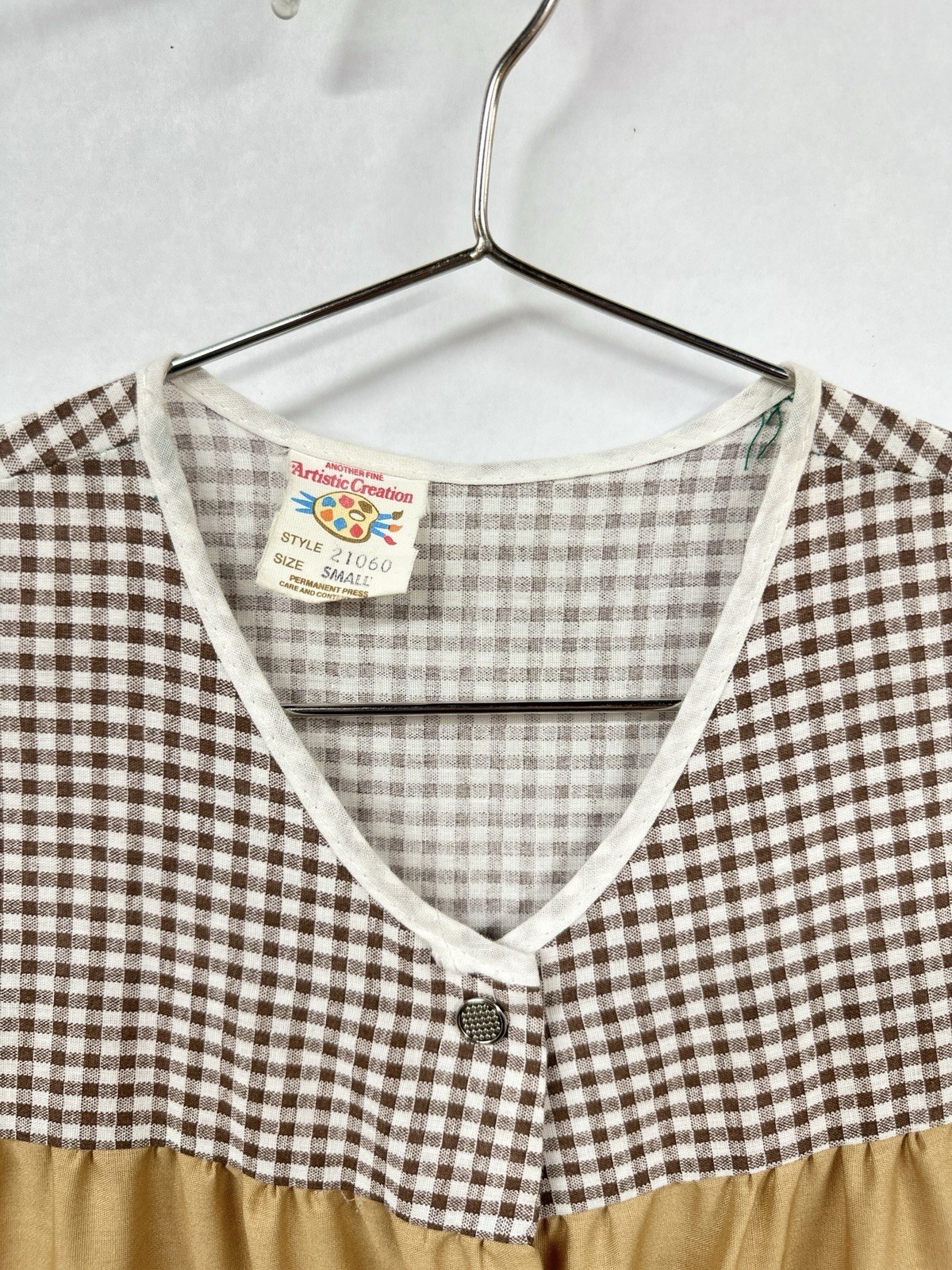 Vintage 70s Tunic Smock Gingham Wagon Artistic Creation Snap Front Small
