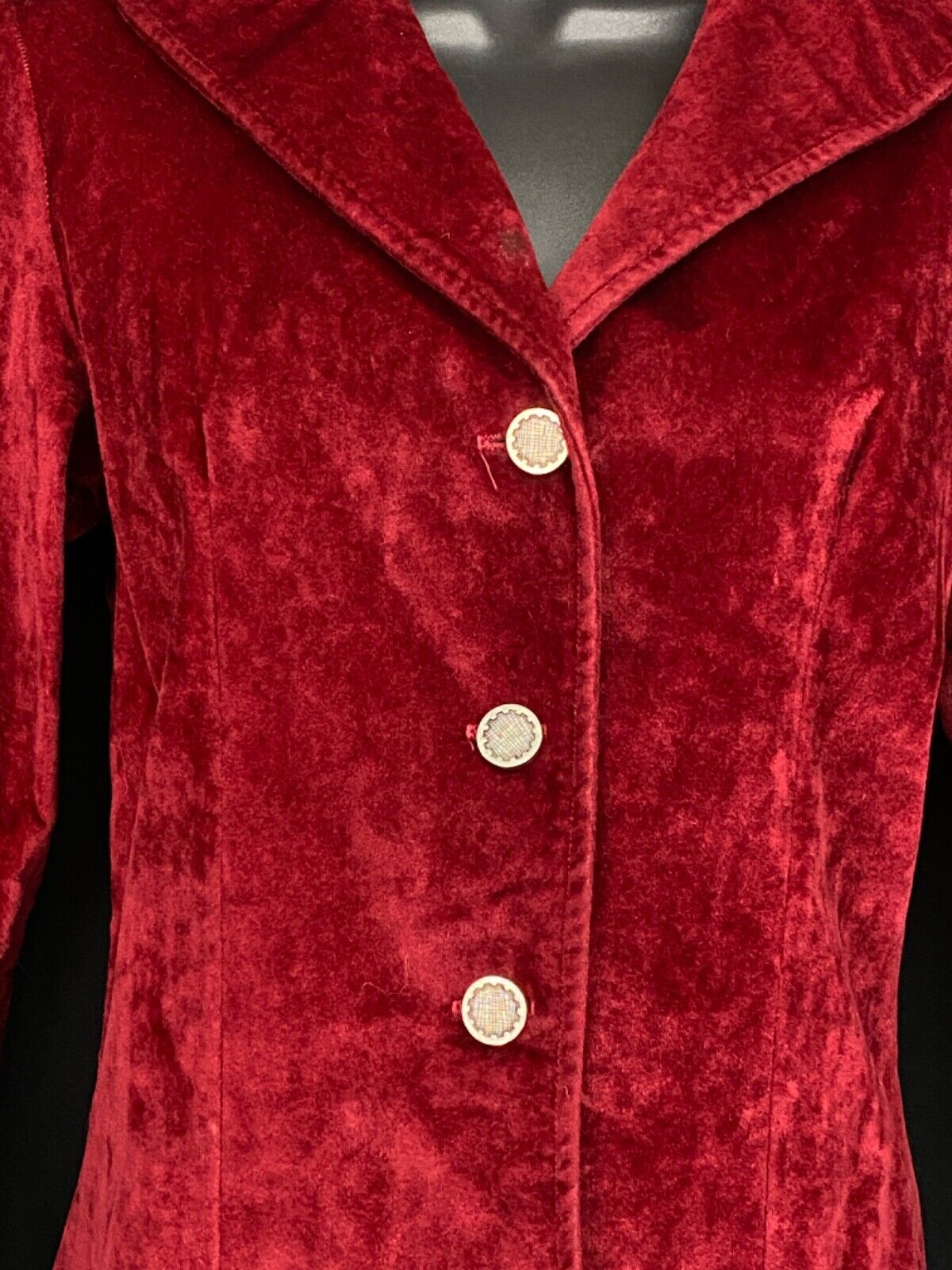 Vintage 1970s red velour jacket blazer, dark velvet velveteen goth S