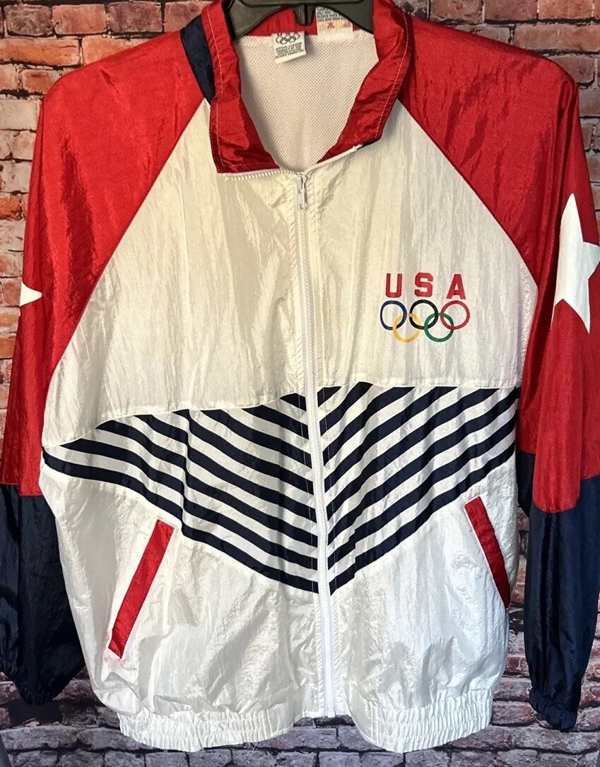 Vintage USA Olympics Full Zip Nylon Windbreaker Jacket Ladies Size 1X