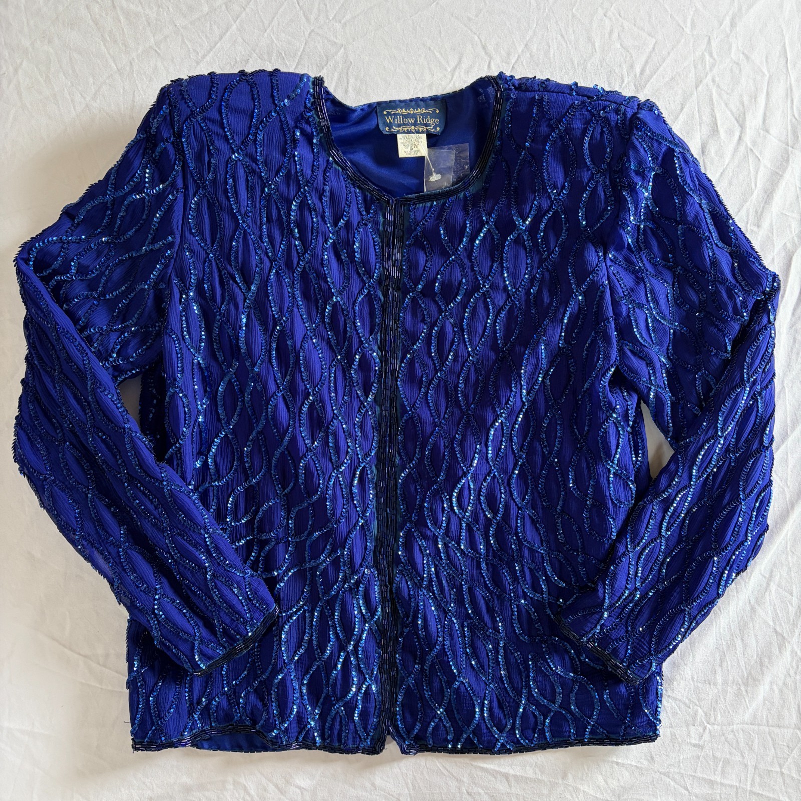 Vintage Beaded Jacket Evening 80s Willow Ridge Silk Royal Blue Never Worn